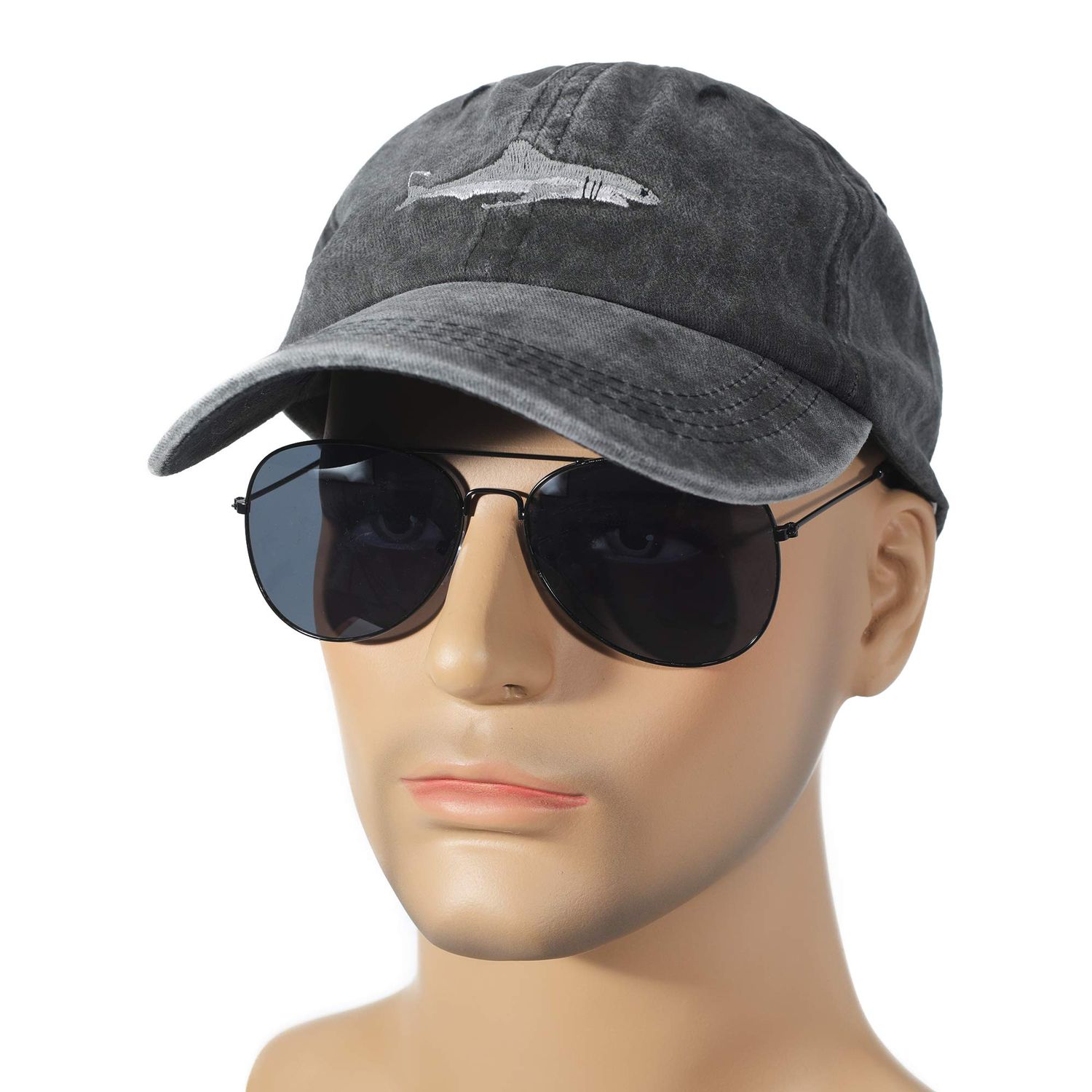 ZLYC Embroidered Cotton Baseball Cap Adjustable Strapback Hat (Shark Grey)