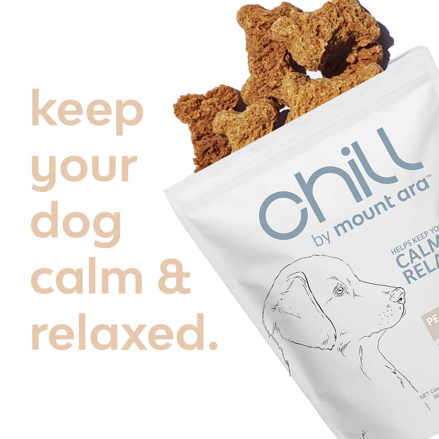 chill by mount ara CHILL Bites Calming Dog Treats for Relaxation, Made with Peanut Butter, Chamomile, & Melatonin for Dogs, Natural Dog Treats 4 oz