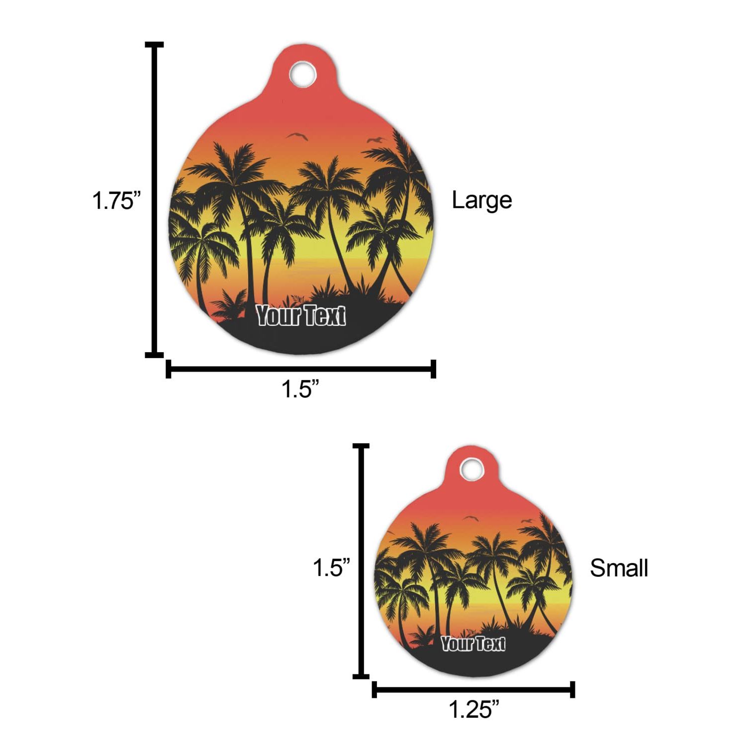 Personalized Tropical Sunset Round Pet ID Tag - Small