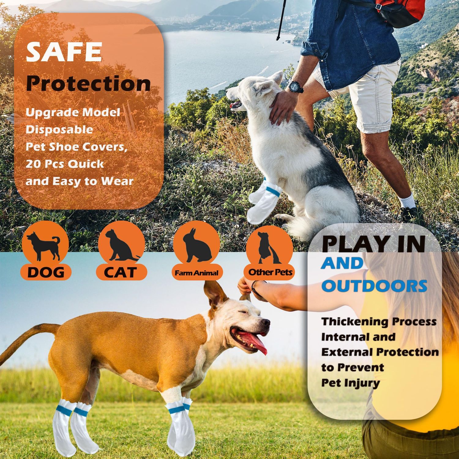 20 Disposable Dog Boots, Disposable Waterproof Dog Boots, Disposable dustproof Dog Shoes, with 3 Rolls of Adjustable self-Adhesive Bandages for Enhanced Adhesion (L)