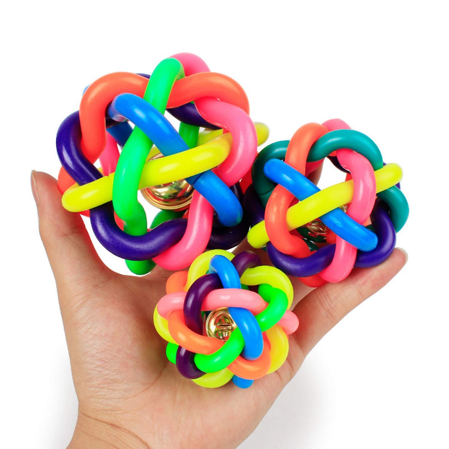NANAOUS Nobbly Wiggle Ball Dog Toy 6 PC, Dog Pet Toys Colorful Interactive Ball with Bell, 6 Sizes Wiggle Toy Balls, Dog Ball Puppy Supply Interactive Dog Cat Ball