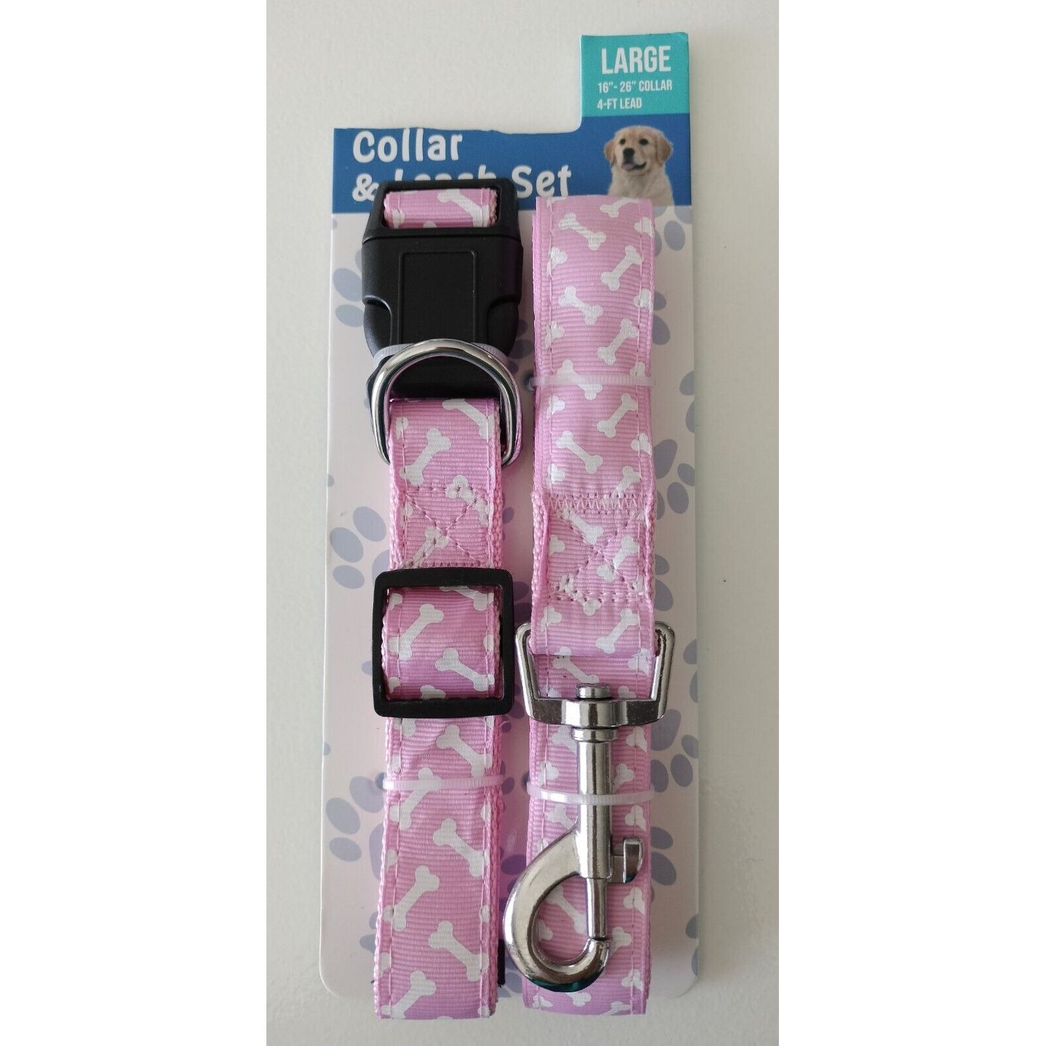 ~ BROOKLYN PET GEAR ~ PINK Dog Leash & Adjustable Collar Set Large ~ 4FT LEAD ~