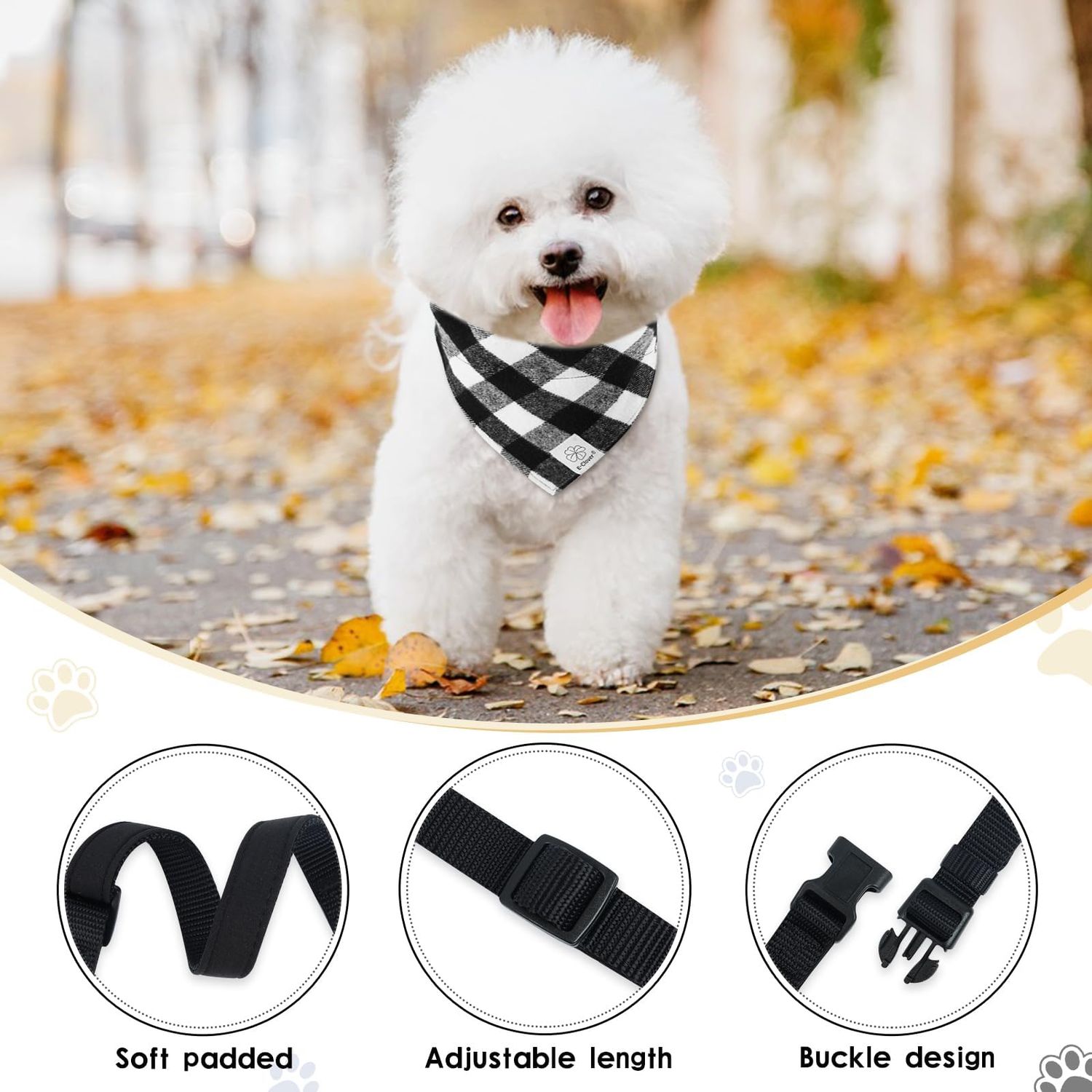 E-Clover Christmas Matching Dog and Owner Set-Dog Bandana Collar & Matching Scarf Girl Boy Adjustable Dog Collars for Small Medium Dogs Owner Mom Gift Black White Buffalo Plaid