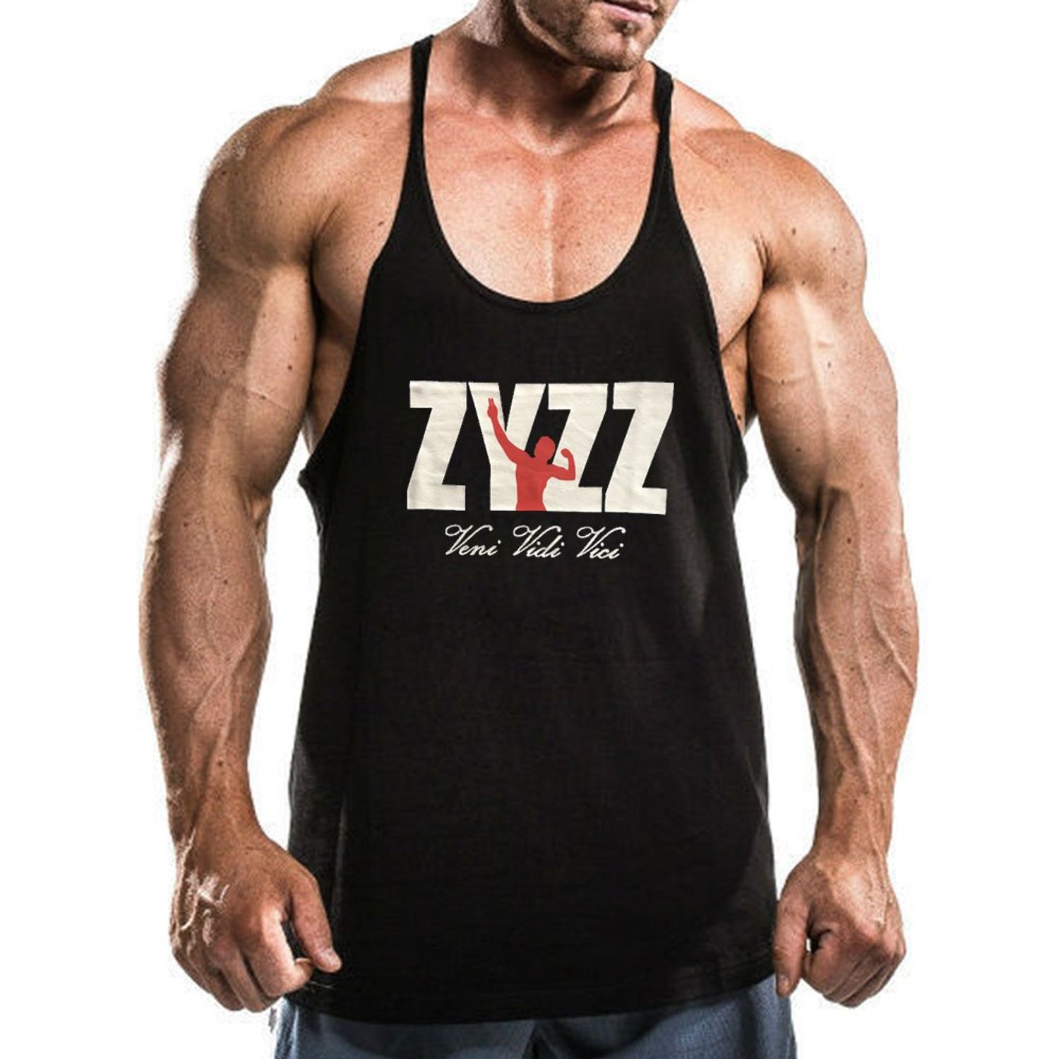 JEEING GEAR Alivegear Men's Stringer Training Bodybuilding Workout Gym Tank Tops Y Back Cotton Black S