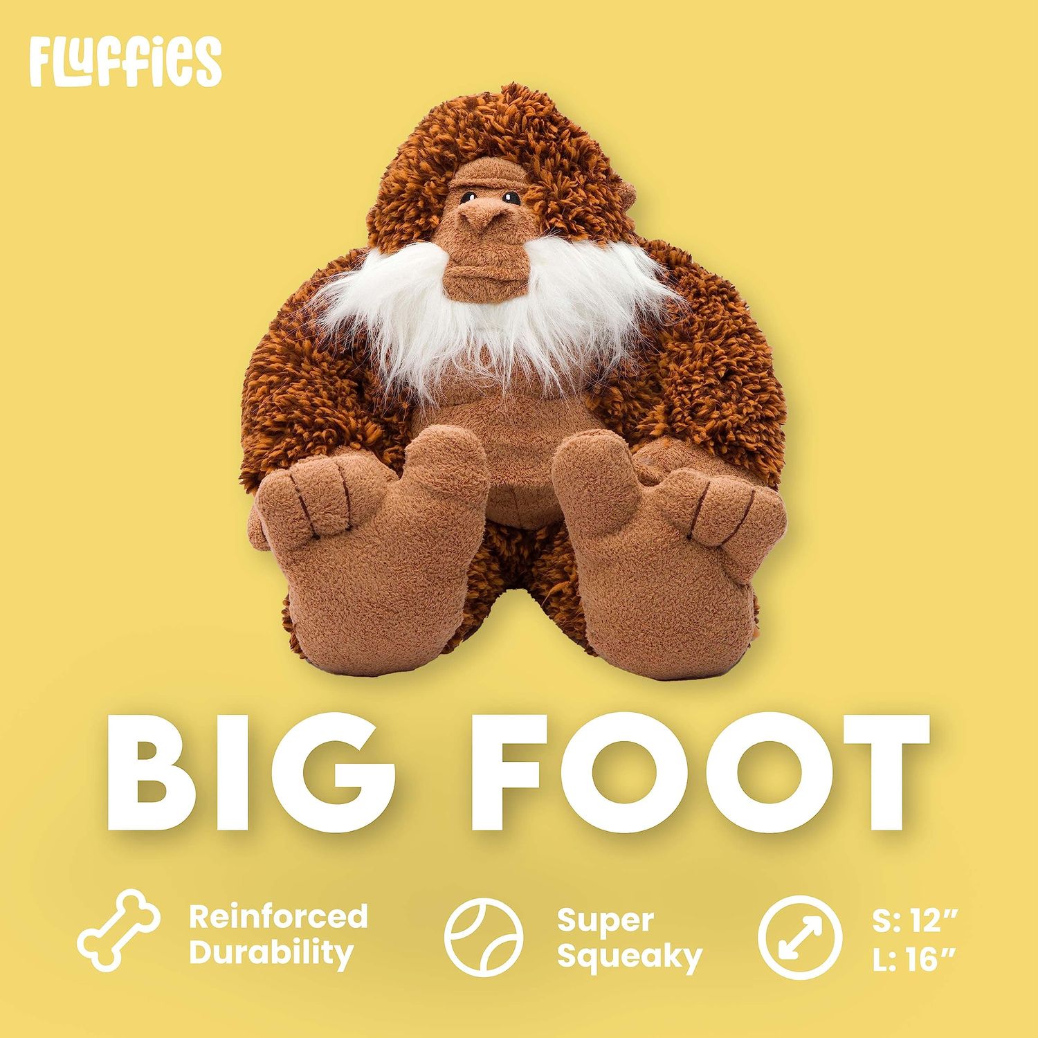 fabdog Fluffies Dog Toys - Squeaky Plush Dog Toy for All Breeds - Cute Animal-Themed Puppy Toys Make for Ideal Gift - Fun Nylon Dog Toys with Squeak | Small Bigfoot