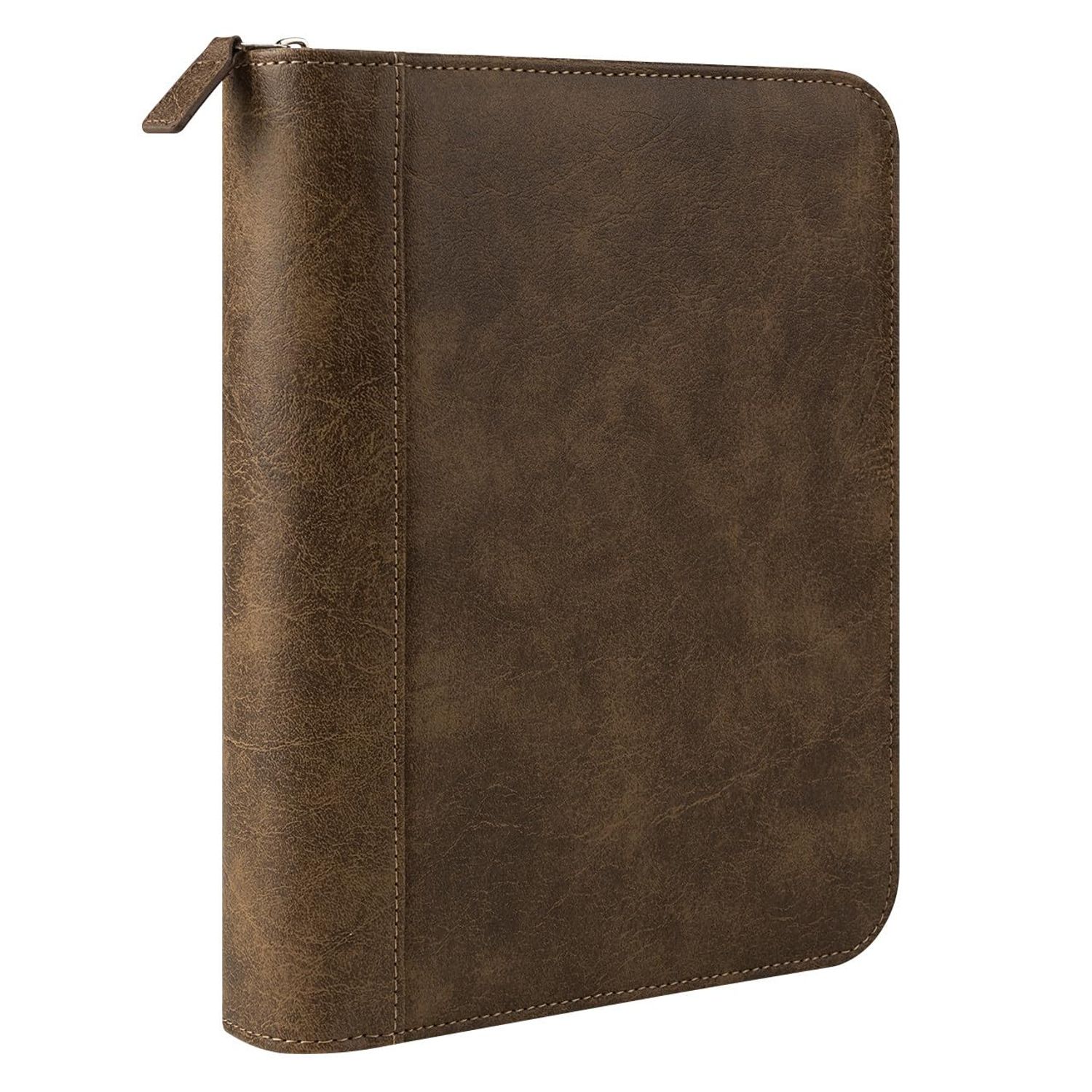 FranklinCovey - FC Basics Binder - Distressed Simulated Leather - Zipper Binder for Planners (Classic, Brown)