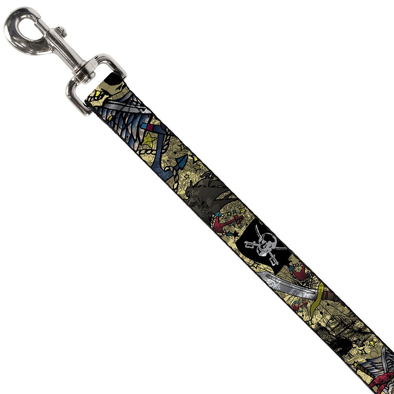 Dog Leash Dead Men Tell No Tales Close Up Tan 4 Feet Long 0.5 Inch Wide