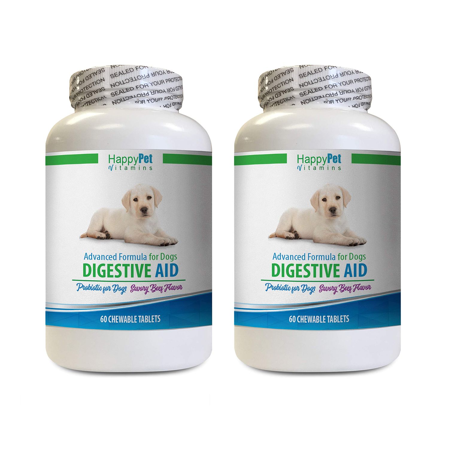 HAPPY PET VITAMINS LLC Digestive Care i/d Dog Food - Dog Digestive AID - Natural PROBIOTIC and PREBIOTIC Blend - Optimal Gut and INTESTINE Health - Dog probiotic Enzyme - 2 Bottles (120 Treats)