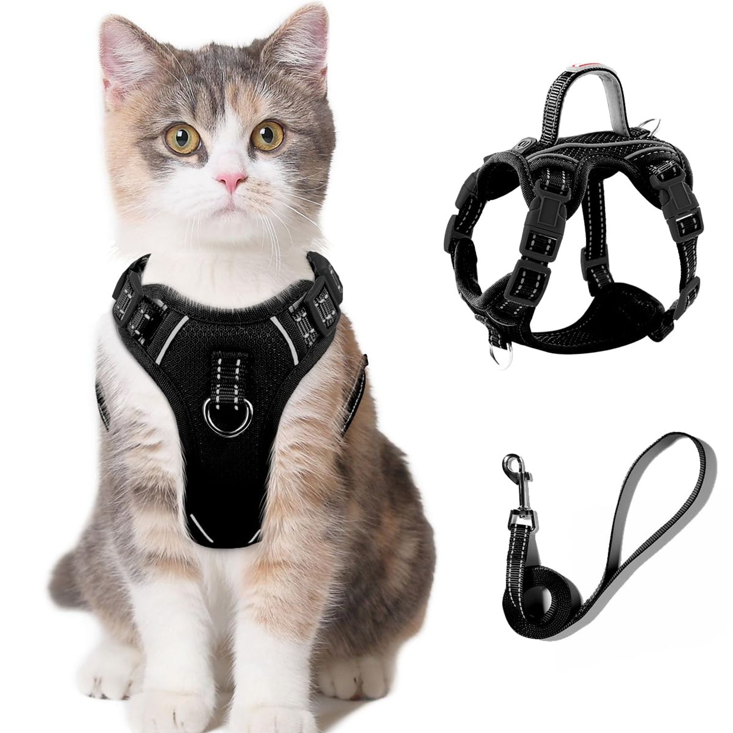 Cat Harness and Leash Set for Walking Escape Proof for Small Large cat Kitten Harness with ID tag Pocket (Black,XS)