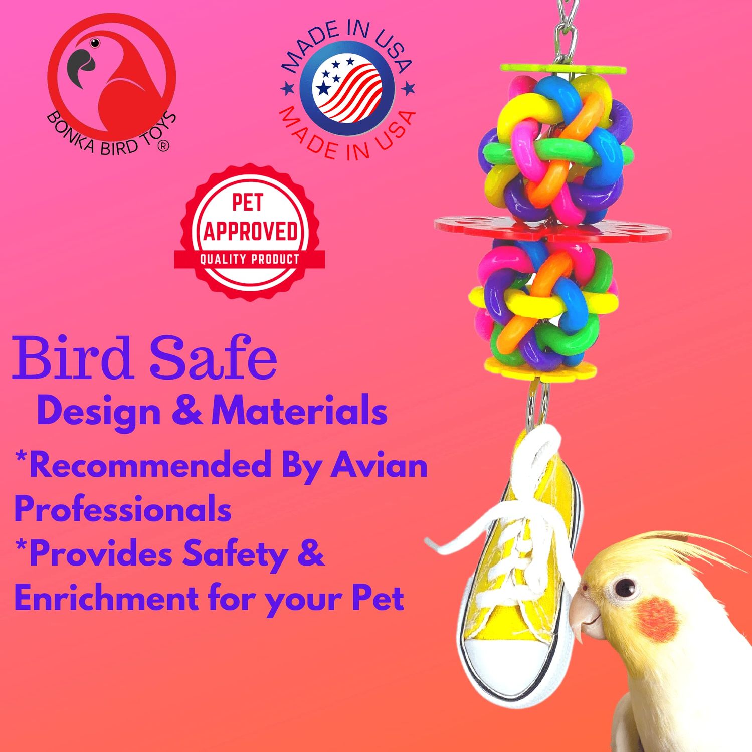 Bonka Bird Toys 1977 Sneaker Snowflake Bird Toy Durable Chew Treat Foraging Ball Parrot, Parrotlet, Quaker, Cockatiel, African Grey, and Similar pet Birds.