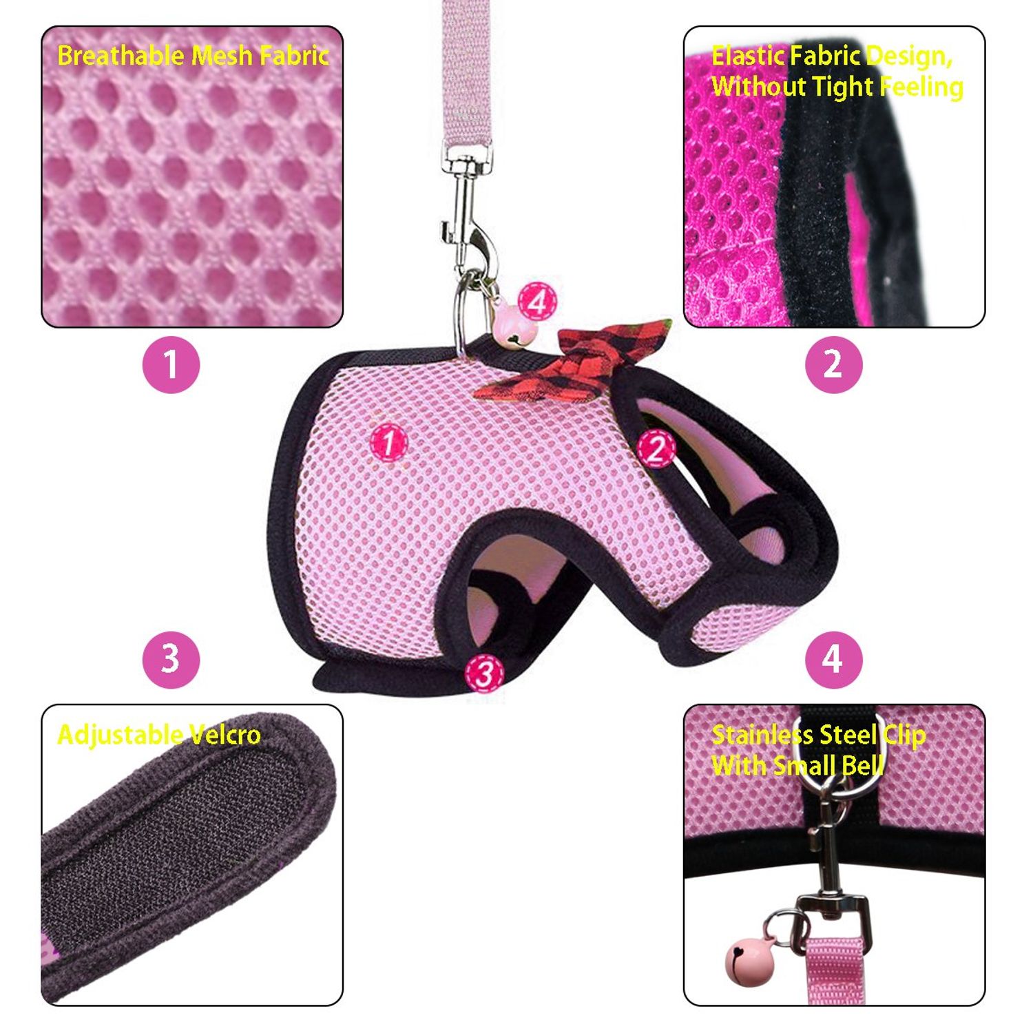Rypet Guinea Pig Harness and Leash - Soft Mesh Small Animal Harness with Safe Bell, No Pull Comfort Padded Vest for Guinea Pigs, Ferret, Chinchilla and Similar Small Animals