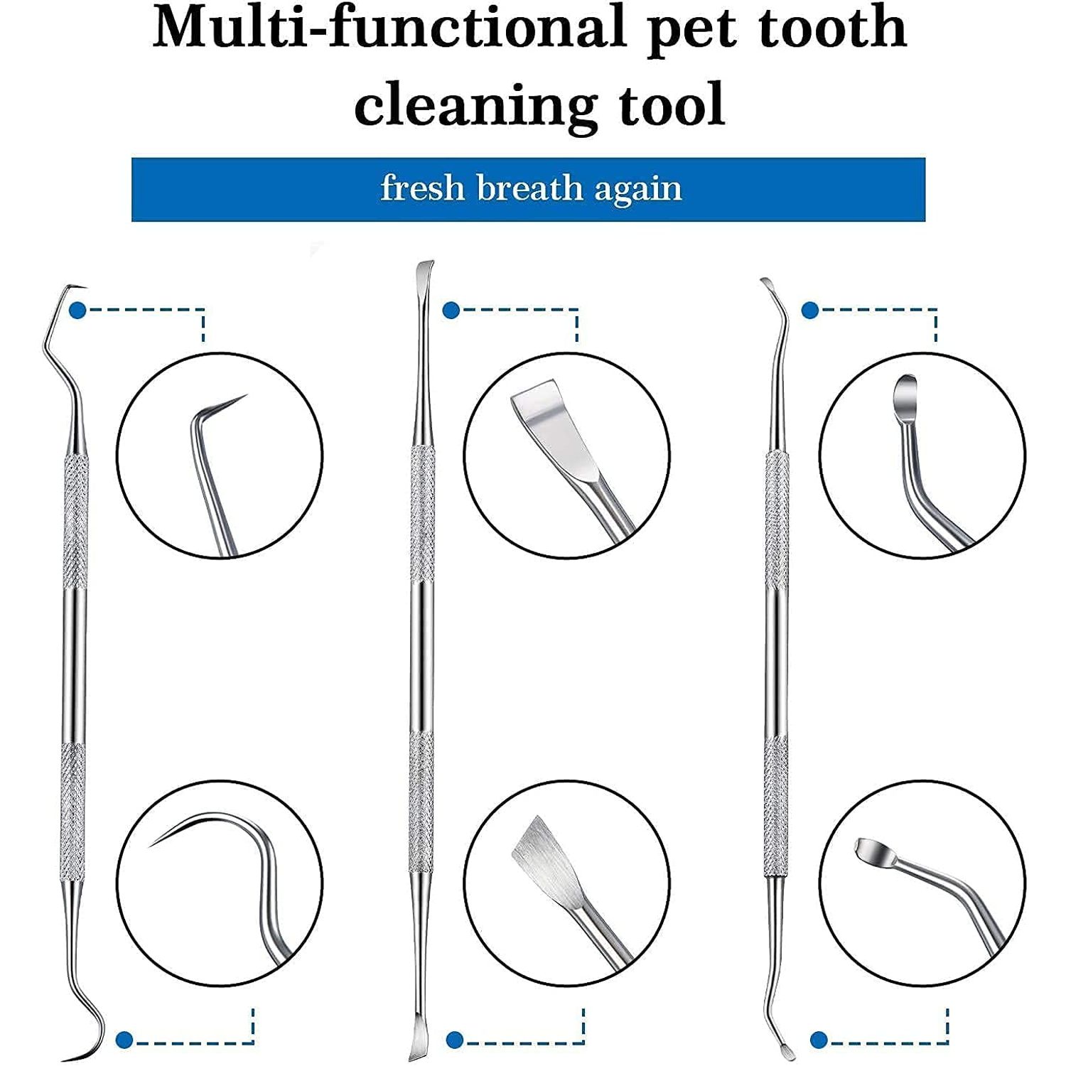3 Pieces Dog Dental Tooth Scaler and Scraper Stainless Double Headed Tarter Removing Tool Scraper Pet Teeth Cleaning Tools for Dog and Cat