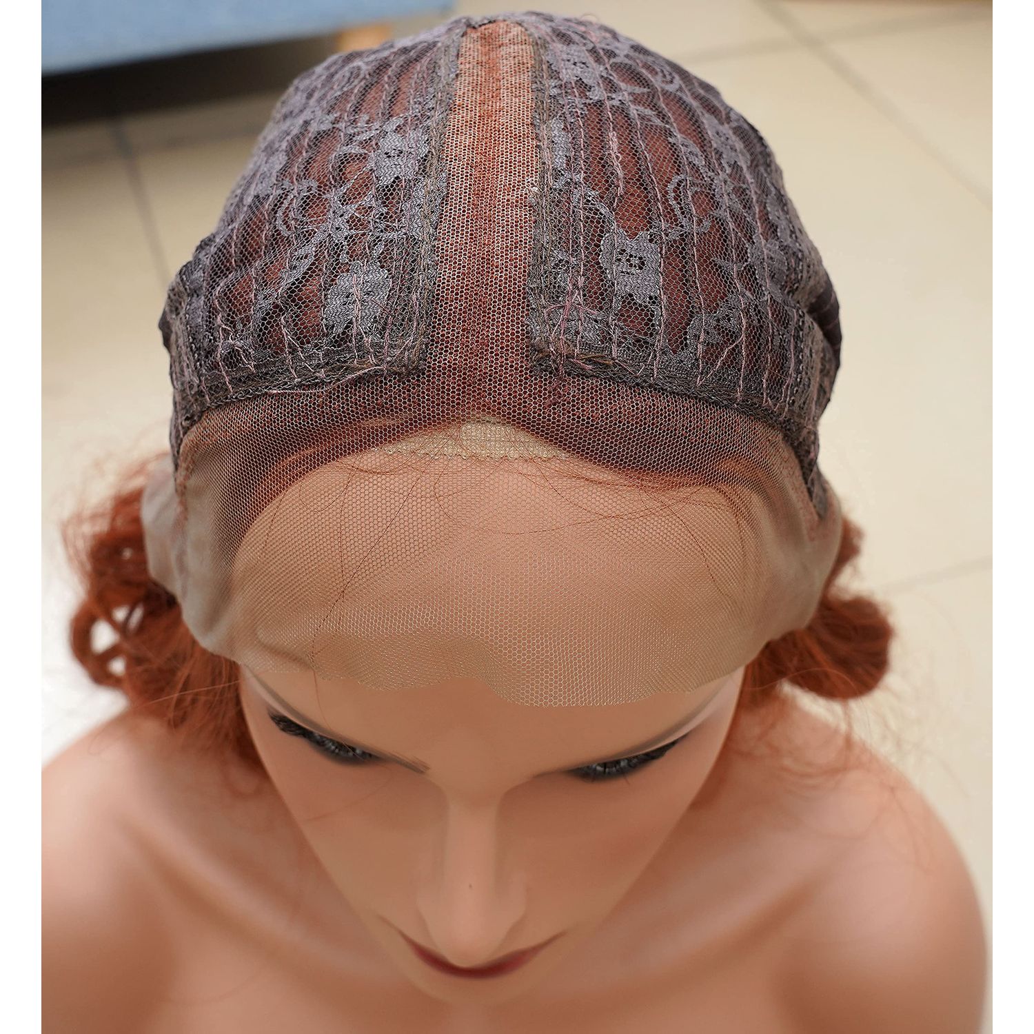 Rugelyss Fashion Glueless Auburn Copper Red 24Inch Long Natural Wavy Free Part Small Area Lace Front Wigs Heat Resistant Synthetic Hair Wig for Women (Copper Red)