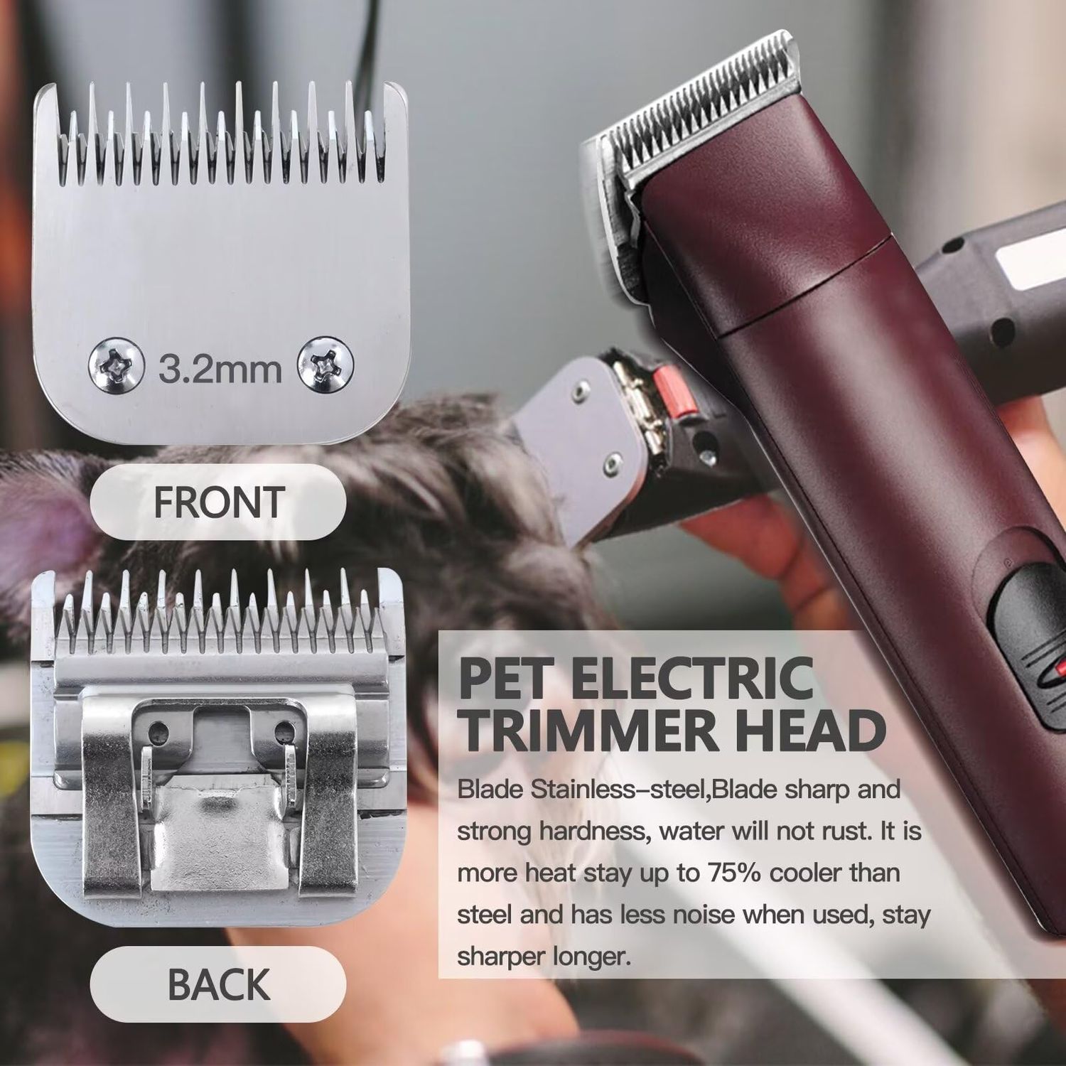 Qblahip 2024 Version Detachable Pet Dog Grooming Clipper Stainless Steel Blade for Andis Oster A5 (3.2mm)