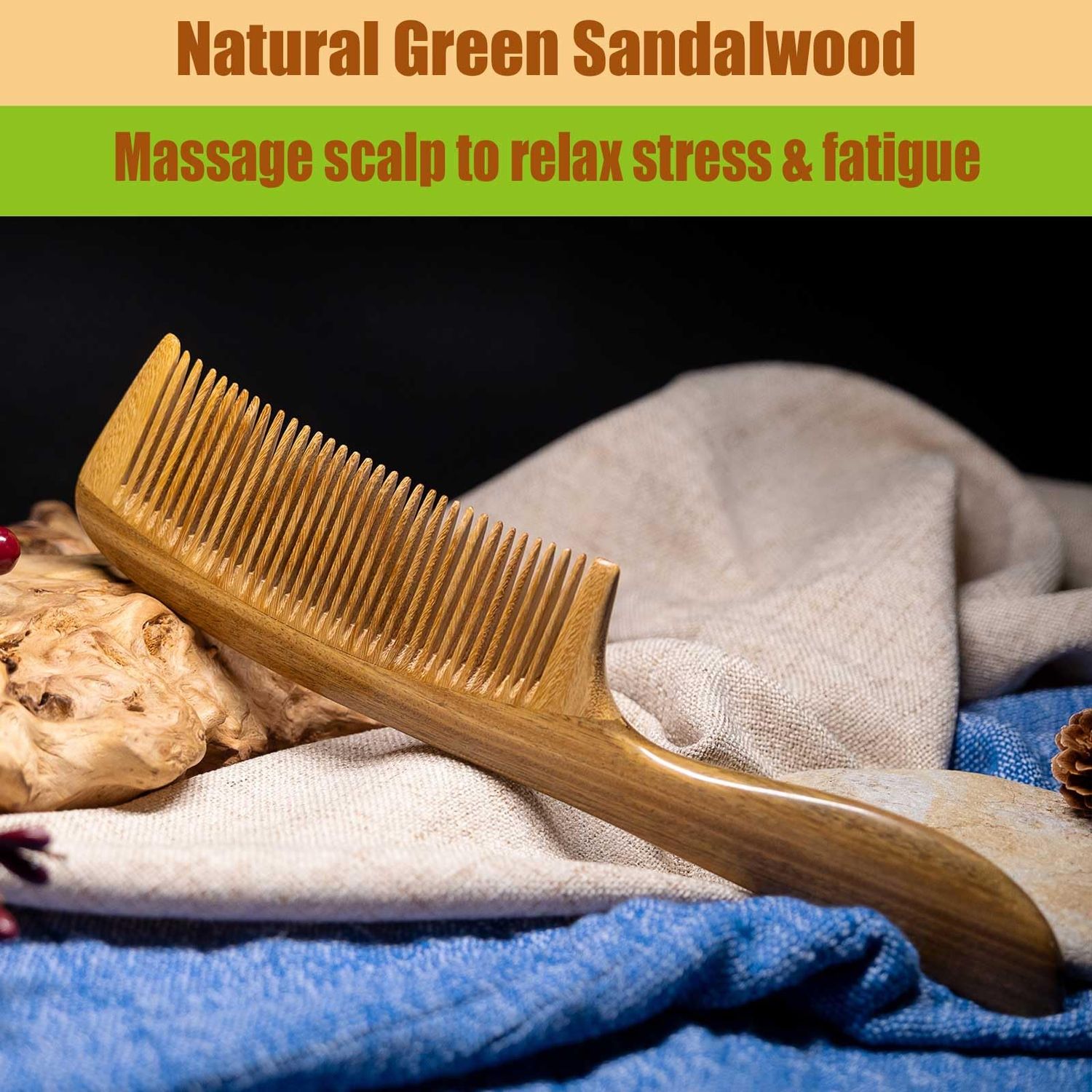 Moreinday Hair Comb Fine Tooth Comb Wooden Comb for Hair Combs for women Men - Green Sandalwood