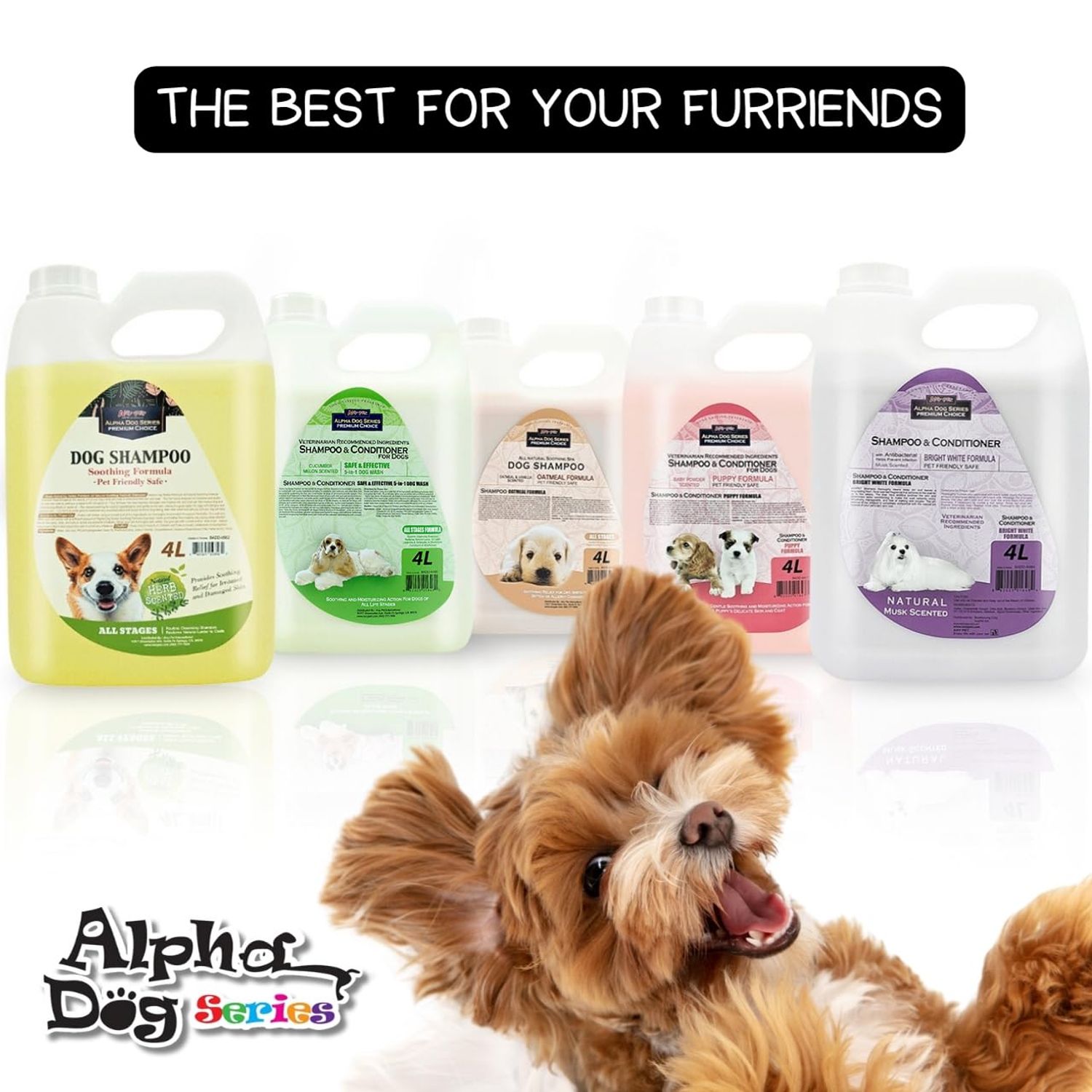 Alpha Dog Series - Grooming Natural Herbal Dog Shampoo, pH Balanced Shampoo for Dogs, Moisturizing Soothing Dog Shampoo for Sensitive Skin - 1 Gallon