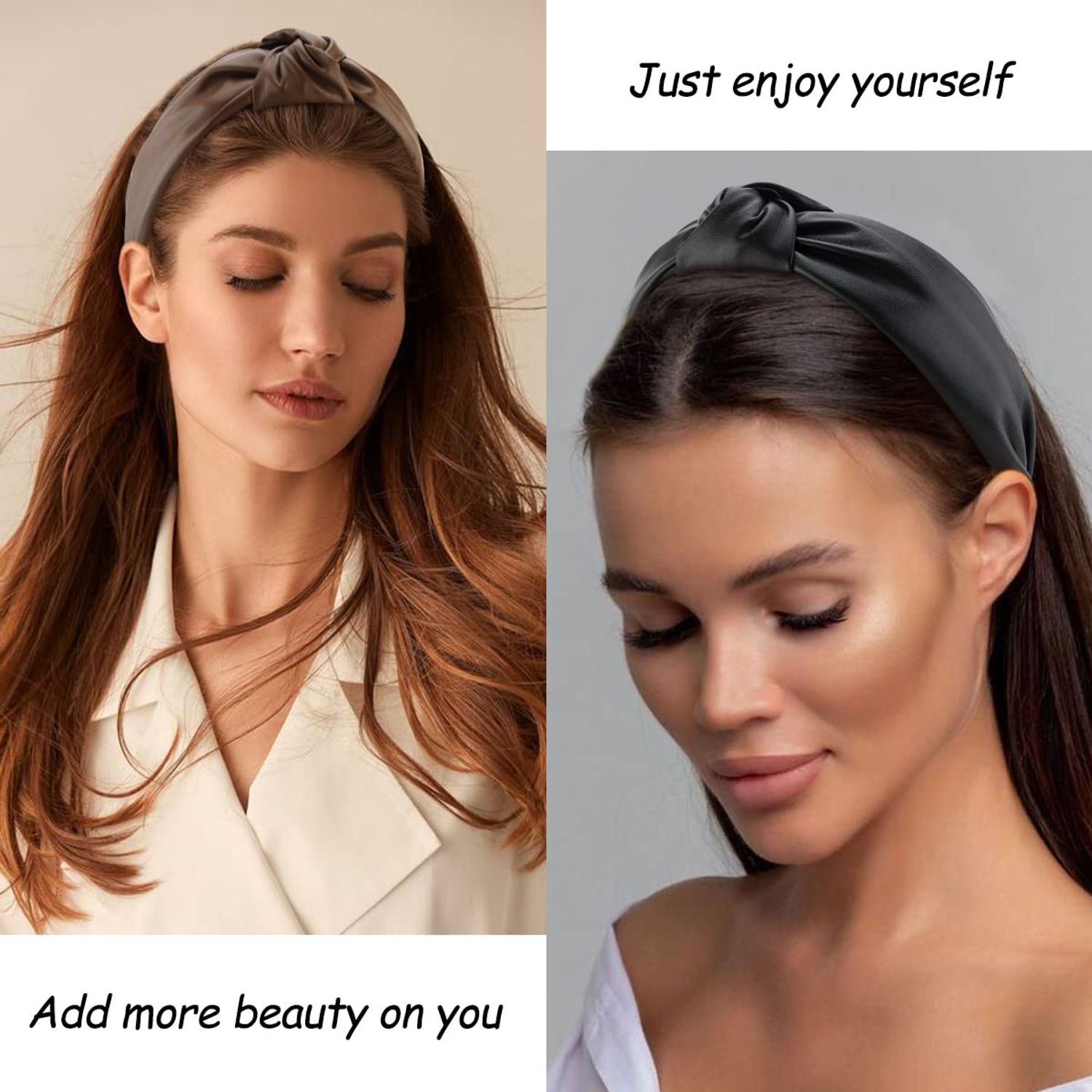 TOBATOBA Leather Headbands for Women, 4Pcs PU Leather Knotted Headband for Women, Top Knot Headband, Diademas Para Mujer De Moda, Neutral Cute Womens Fashion Headband, Hair Accessories for Women Girls