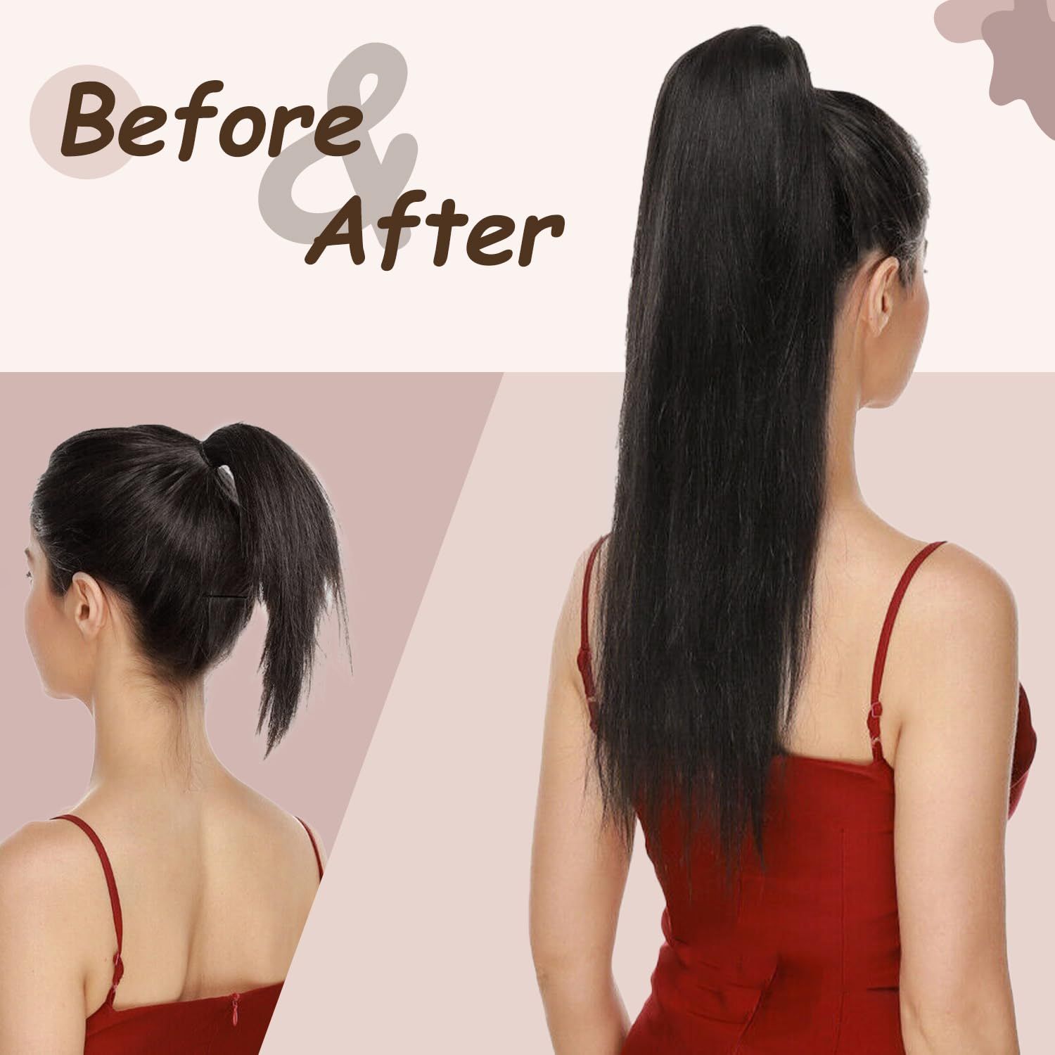 14 inch Ponytail Extension Human Hair 70g #1B Natural Black 100% Remy Human Hair Ponytail Long Straight Wrap Around Ponytail Human Hair Clip in Hair Extensions One Piece Hairpiece for Women