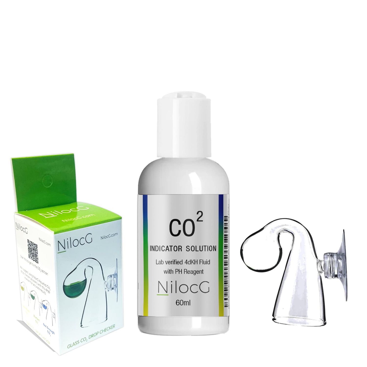 Glass CO2 Drop Checker – CO2 Monitor Kit for Aquarium Tank – Functional and Reliable – Transparent Drop Checker, 4dkh/pH Reagent Solution and Suction Cup