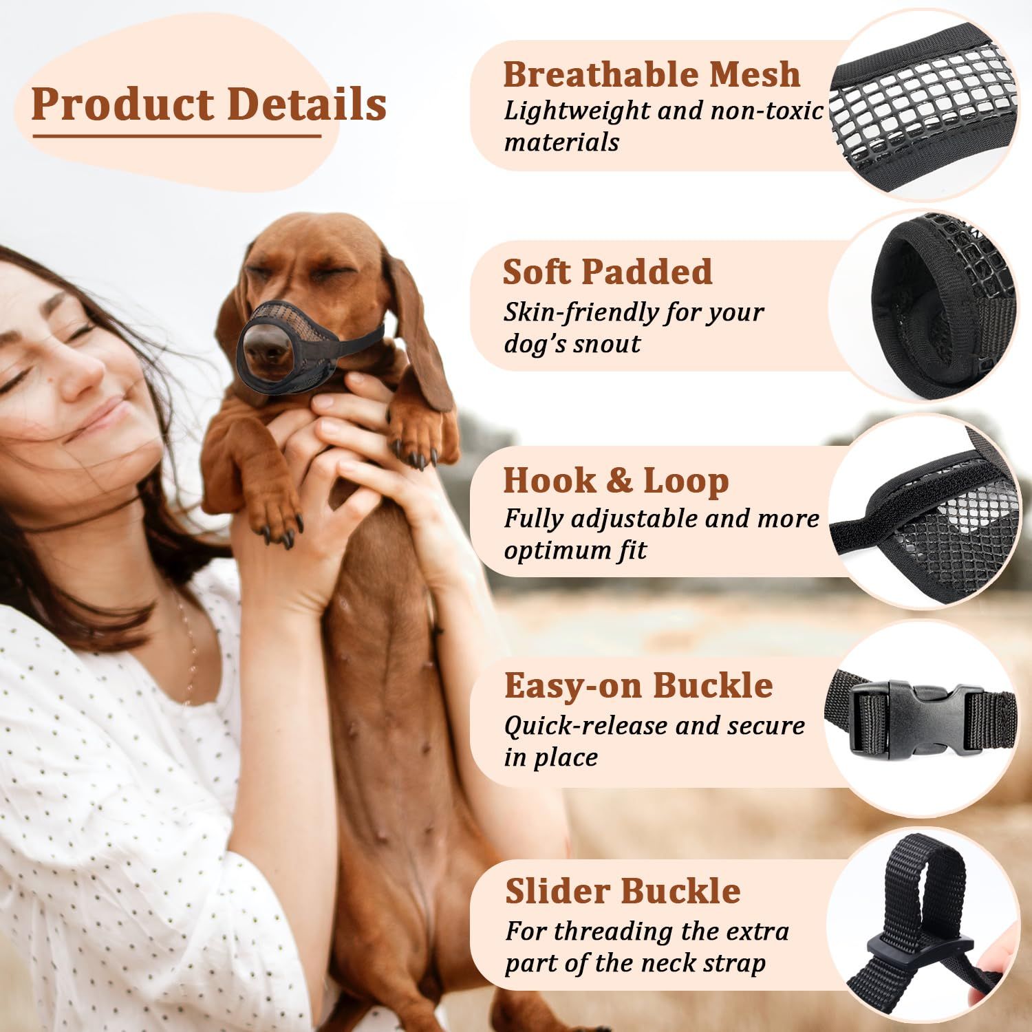 Dog Muzzle, Breathable Mesh Muzzles for Small Medium Large Dogs, Chihuahua Muzzle for Biting and Chewing, Adjustable Puppy Muzzle for Jack Russell Terrier, Dachshund, Beagle, Golden Retriever