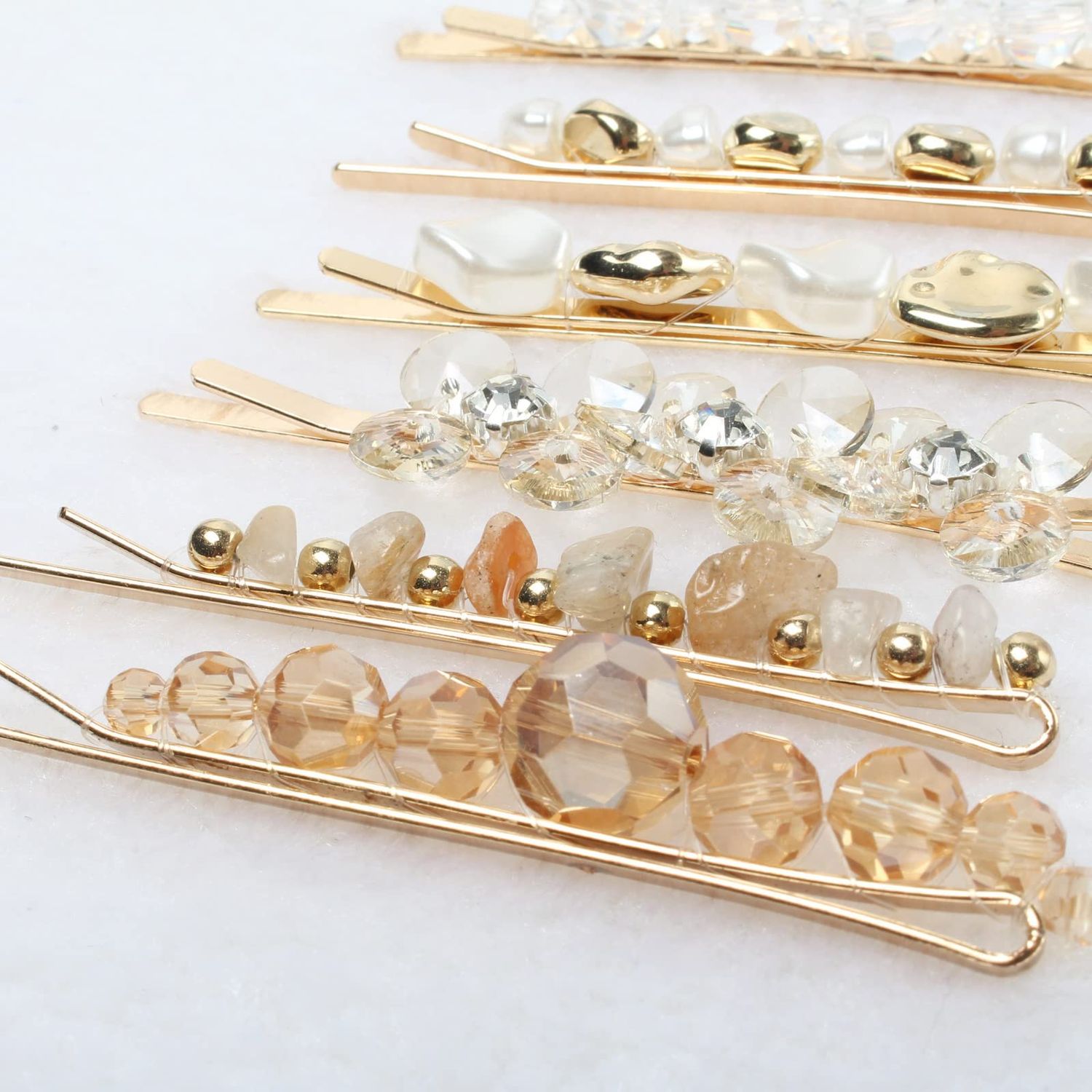 10 Pack Pearls Hair clips for Women Girls Cute Crystal Hair Slides Beaded Hairpins Stone Hair Grips Handmade Metal Gold Hair Barrettes Hair Accessories