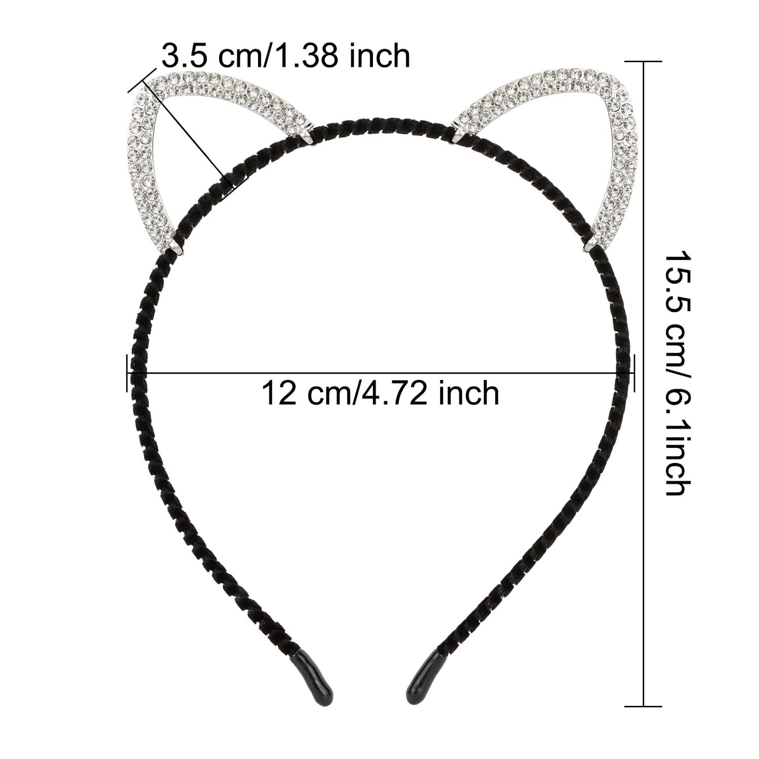 WHAVEL 3 Pcs Cat Ears Headband, Rhinestone Cat Headband Crystal Animal Ears Headband Costume Cosplay Cat Costume Party Supplies Halloween Hair Accessories for Women (C)