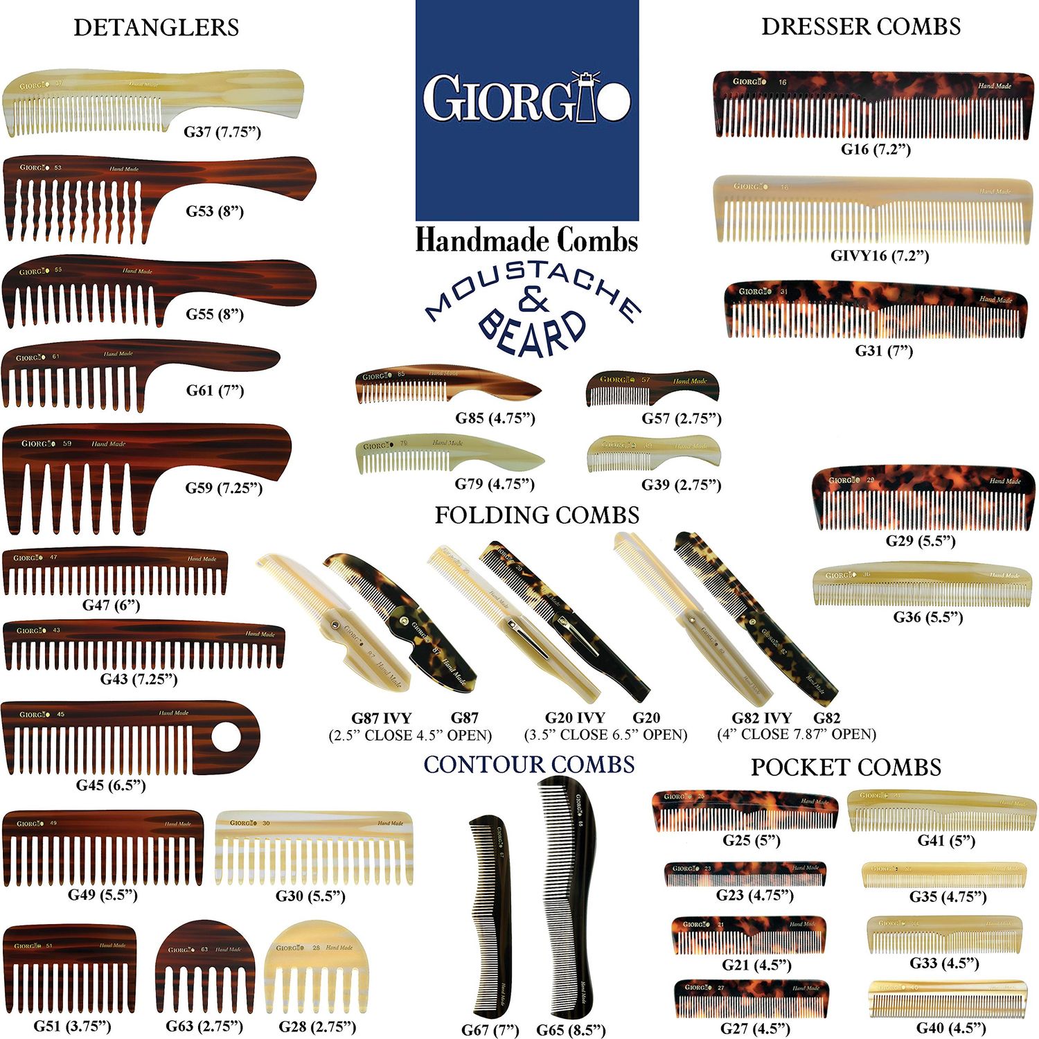 Giorgio G59 Extra Wide Tooth Detangler Comb (6.5") Large Tooth Comb with Handle for Thick, Wavy, or Curly Hair. Travel Hair Comb for dry or Wet Hair, Handmade Wet Comb Saw-Cut and Hand Polished