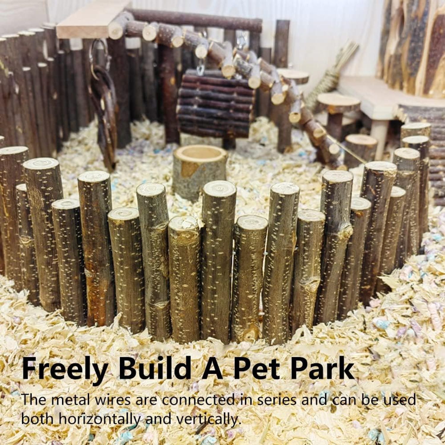 Haosie Flexible Hamster Wooden Bridge, 23.6In Hamster Fence, Hamster Cage Decor and Platforms, Hamster Cage Accessories (23.6In)