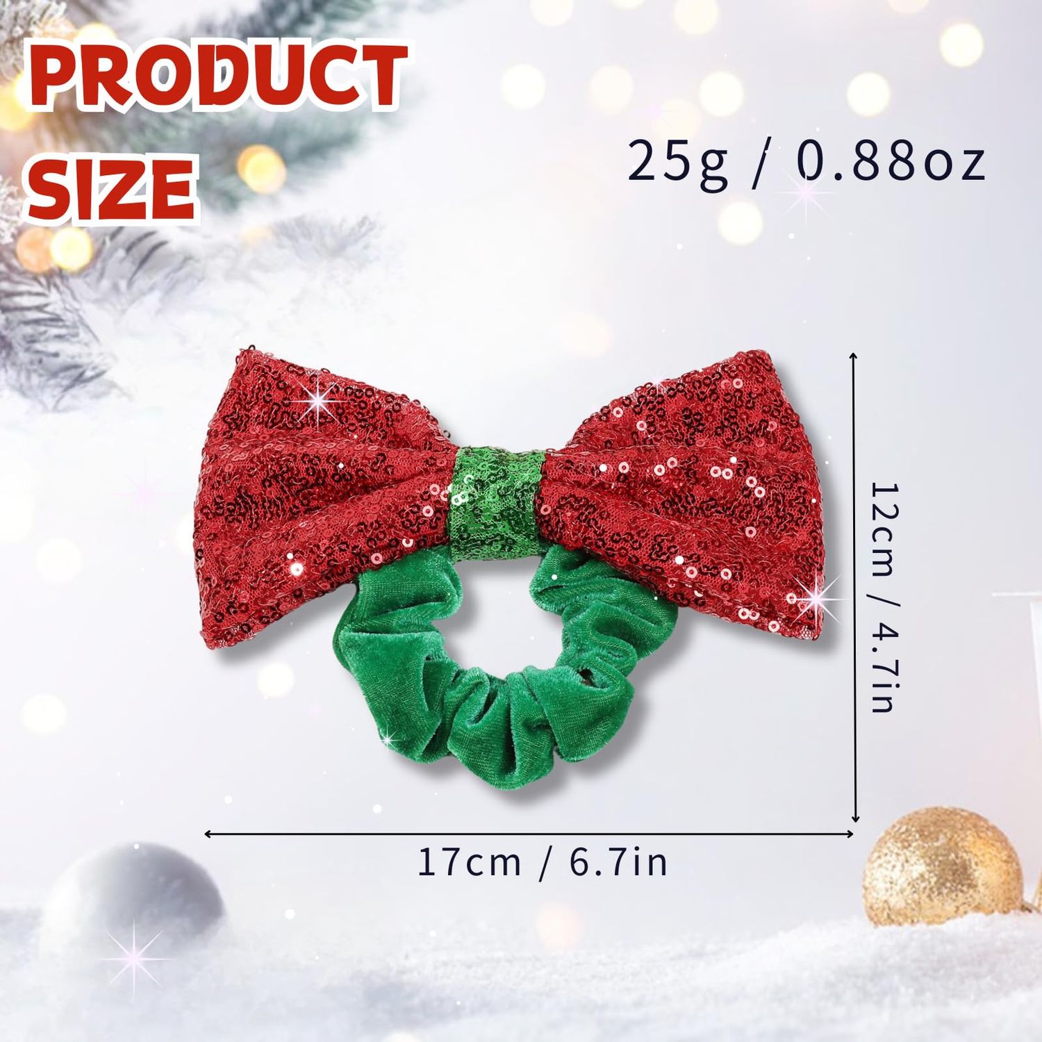 Christmas Bow Hair Scrunchies Sequins Bowknot Hair Ties Red Velvet Elastic Hair Band Ponytail Holder Xmas Hair Accessories for Women Girls