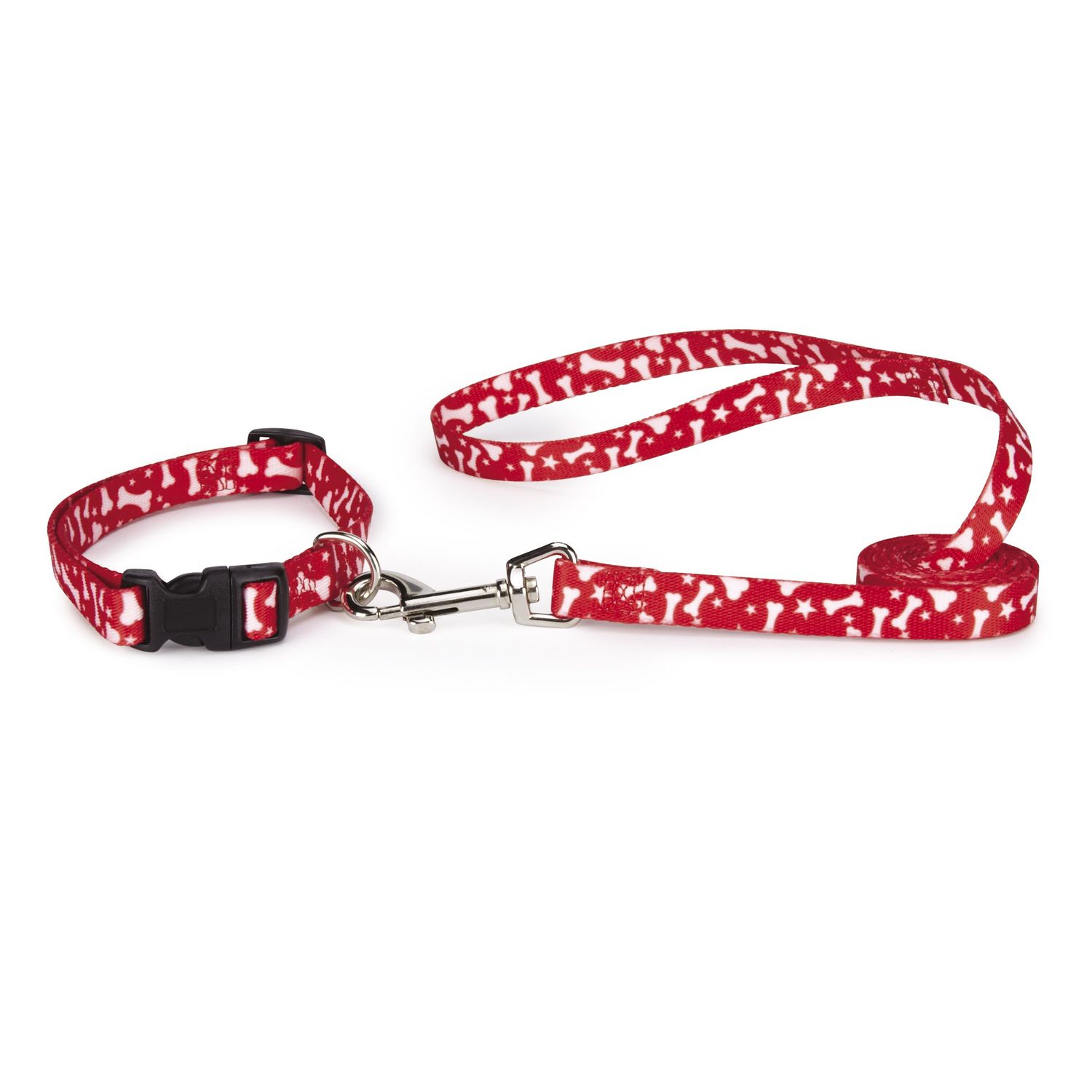 Casual Canine Nylon Pooch Patterns Dog Collar, Fits Necks 6" to 10", Red Bone