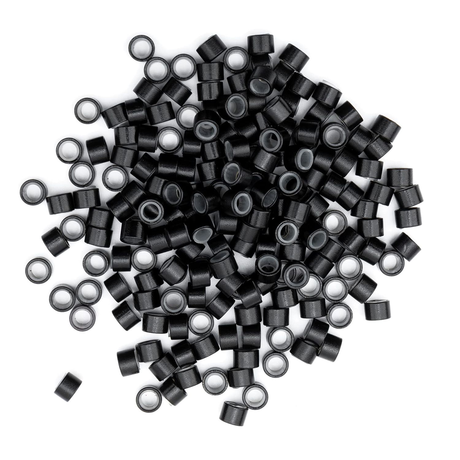 Hairro Micro Link Beads 200pcs 6mm Silicone Lined Micro Rings for Human Hair Extensions Feather Extensions Black