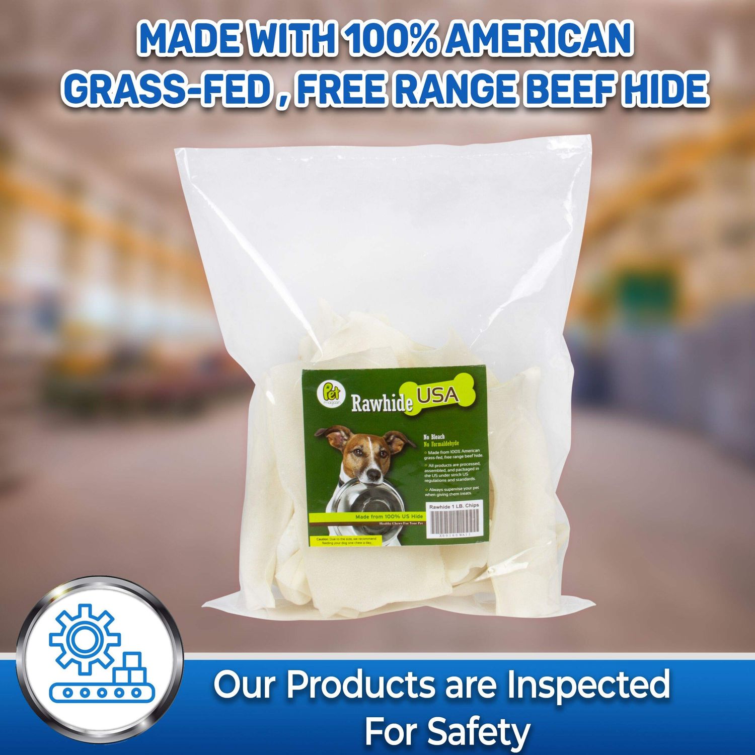 PET MAGASIN Natural Rawhide Chips – Premium Long-Lasting Dog Treats with Thick Cut Beef Hides, Processed Without Additives Or Chemicals