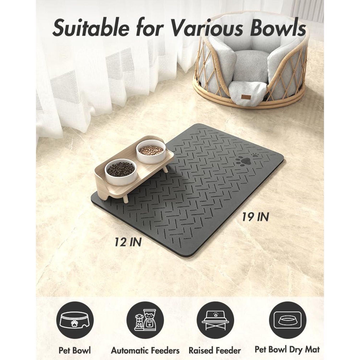 MontVoo-Absorbent Pet Feeding Mat-No Stains Quick Dry Dog Mat for Food and Water Bowl-Rubber Backing Dog Food Mat Dog Water Dispenser Mat-Dog Accessories Pet Supplies-Dog Water Bowl for Messy Drinkers