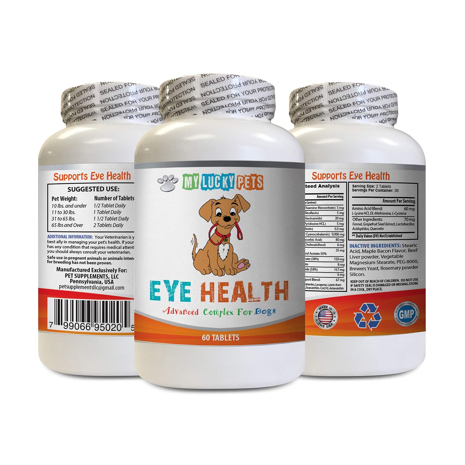 MY LUCKY PETS LLC Dog Eye Visor - Dog Eye Health - Advanced Formula - Benefits Vision - Immune Support - Dog Vitamins - 1 Bottle (60 Treats)