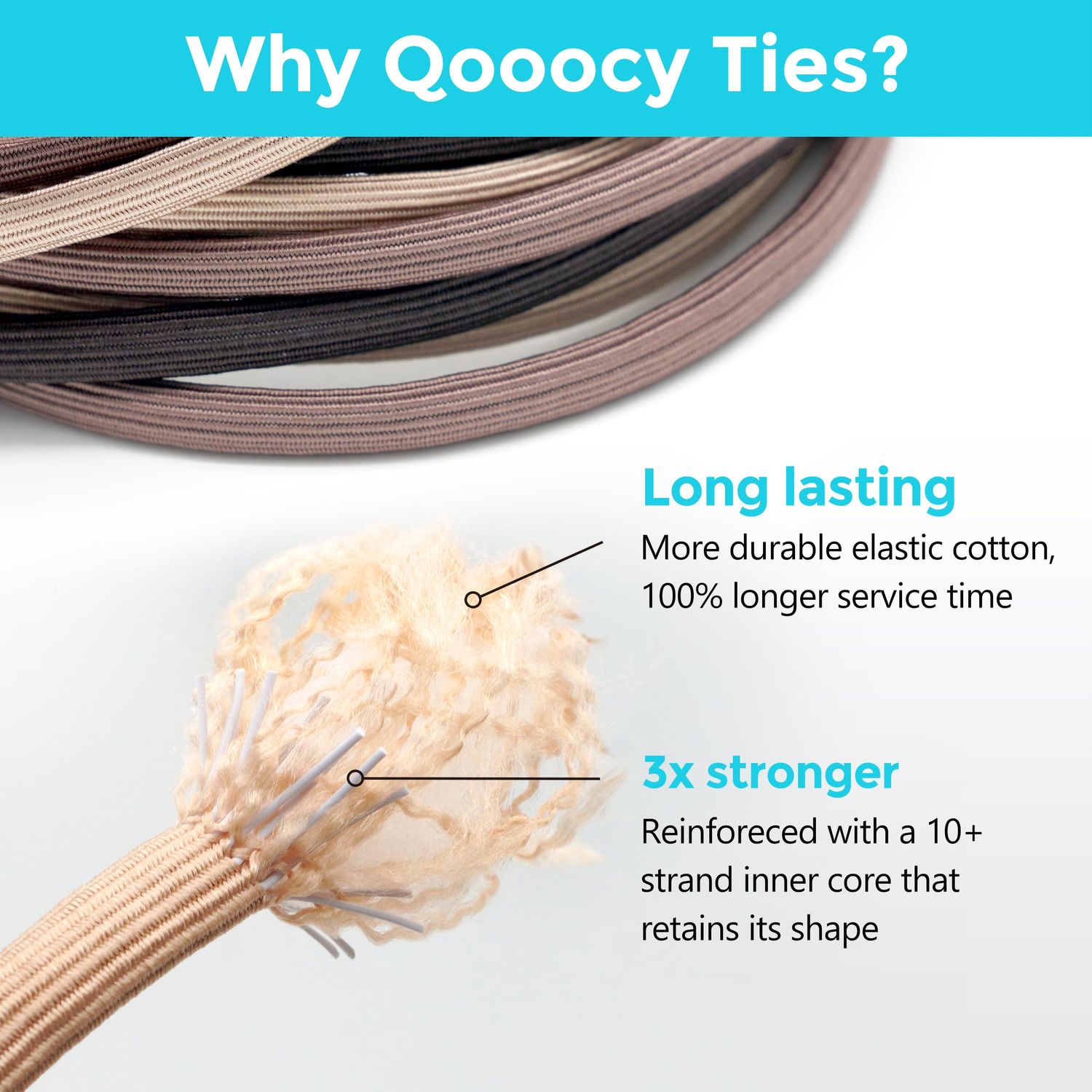 Qooocy 12-Pack 4x Extra Long Hair Ties - Ideal for Dreadlocks, Curly, Extra Thick Hair - Durable, Oversized, and Gentle Ponytail Holders, Black