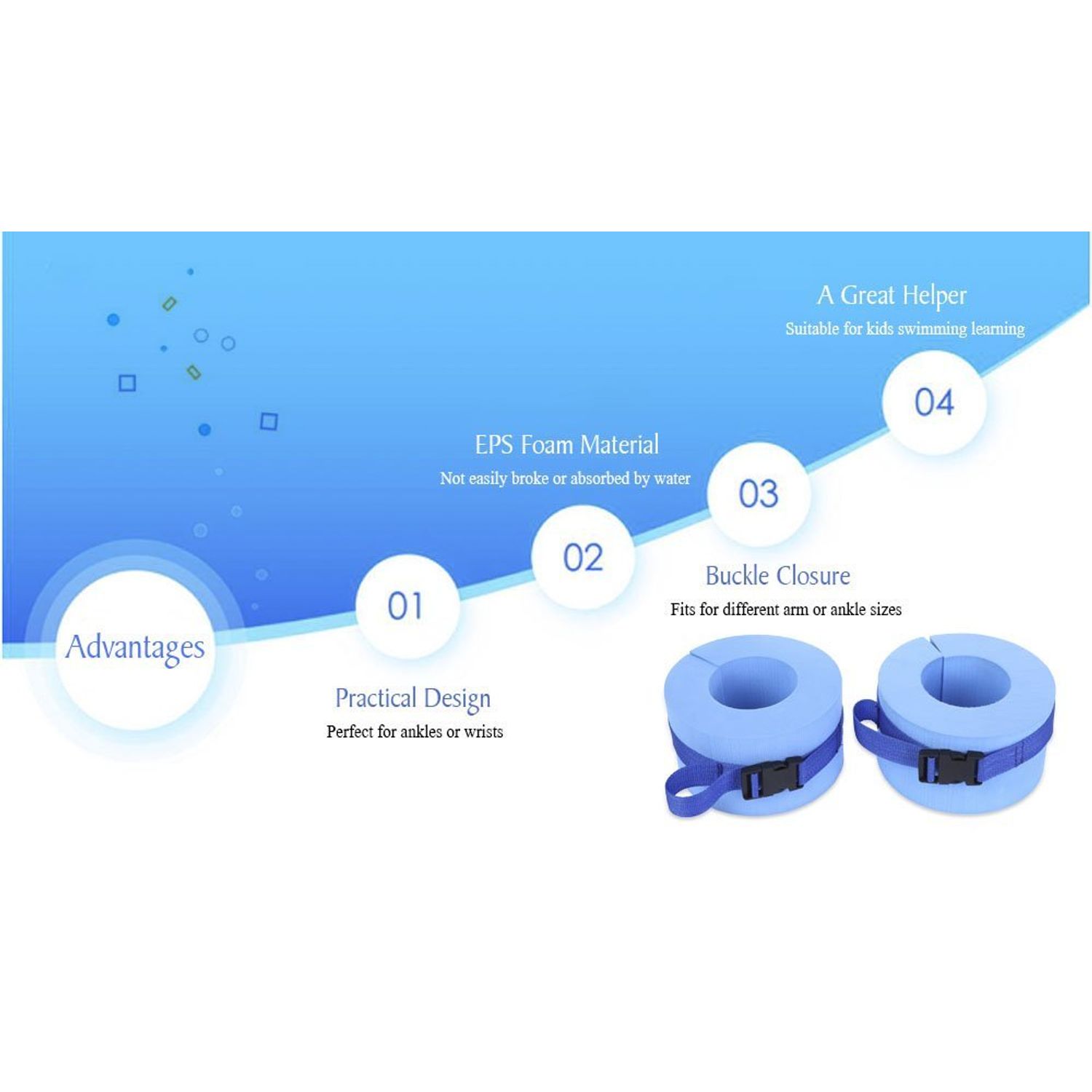 Foam Swim Aquatic Cuffs, Water Aerobics Float Ring Fitness Exercise Set, Ankles Arms Belts with Quick Release Buckle for Swim Fitness Training Set, Set of 2, Blue