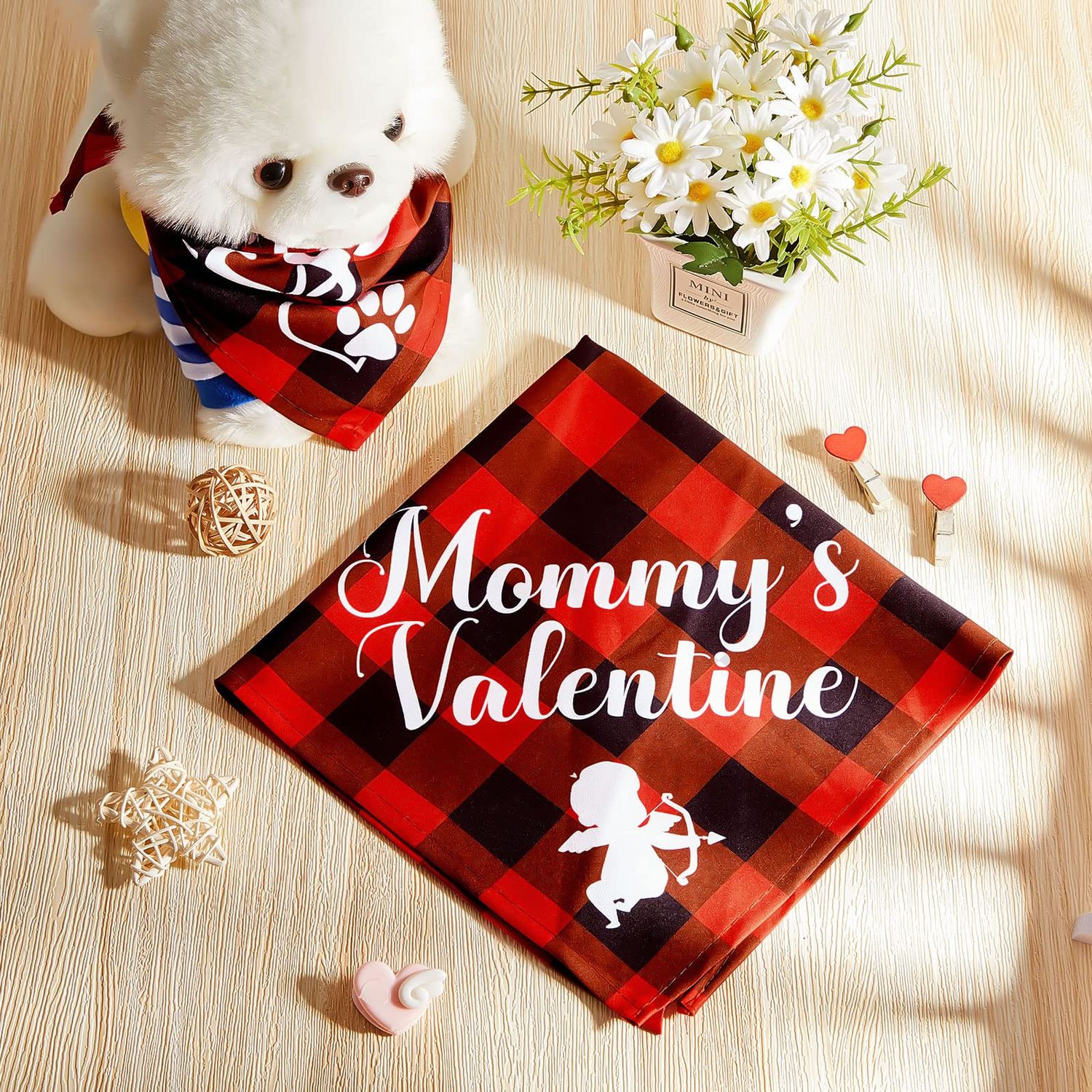 Weewooday 2 Pieces Valentines Day Dog Bandana Buffalo Plaid Valentine Scarf Red Black Checked Puppy Bandanas for Pets Dogs Cats Accessories