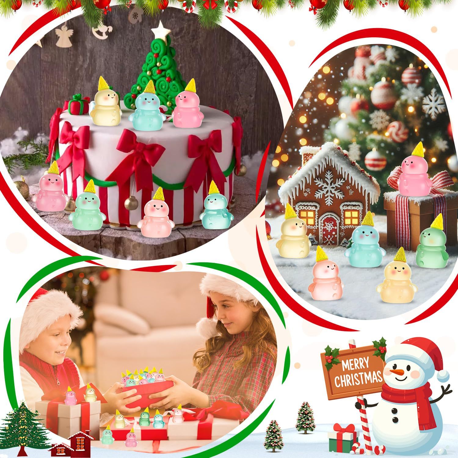 LHSYFBZ 50Pcs Luminous Mini Resin Snowman, Miniature Snowman, Glow in The Dark Tiny Snowman for Garden Landscape Aquarium Dollhouse Birthday Party Room Crafts Decor