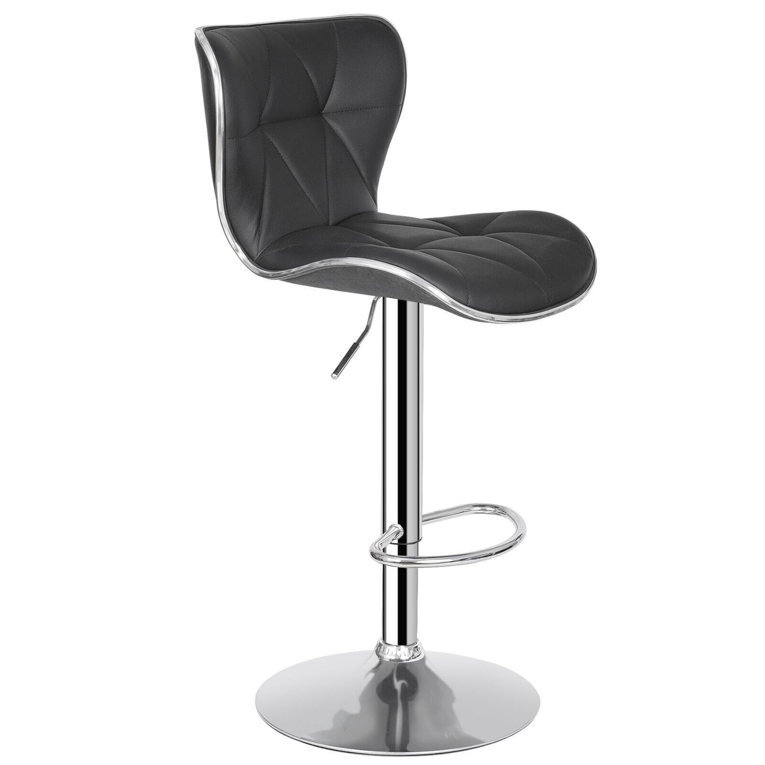 PU leather Bar Stools Set of 4 w/Shell Back Adjustable Height & Steel Frame