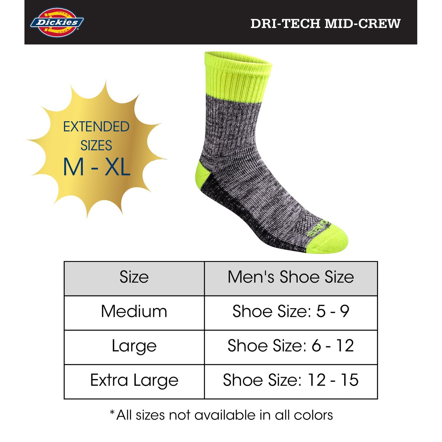 Dickies Men's Dri-tech Moisture Control Comfort Length Crew Socks, Comfort Length Navy Marl Assorted (6 Pairs), Large