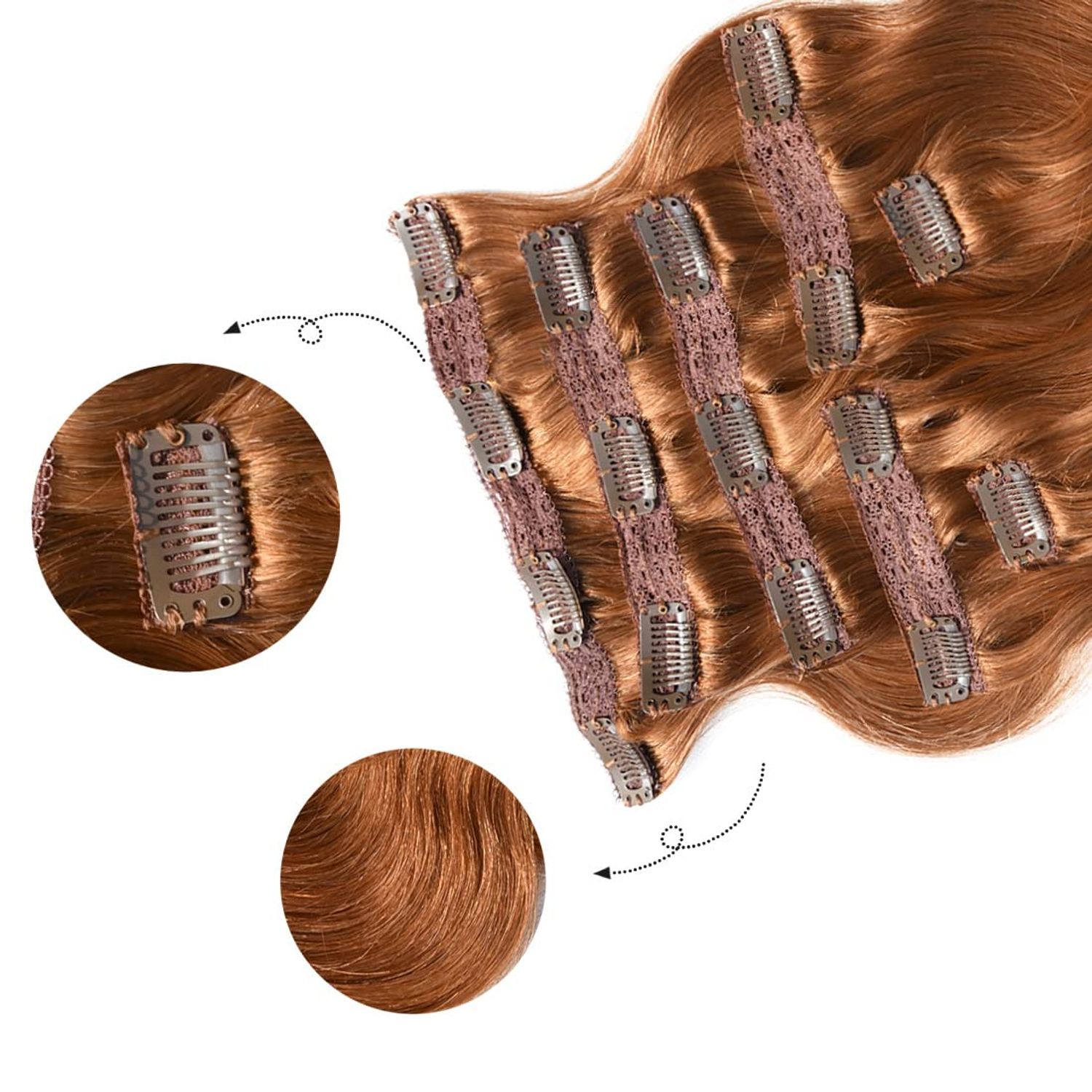 viviaBella Copper Red Body Wave Clip in Hair Extensions 18" Human Hair Brazilian Virgin Hair Double Weft 7 Pcs/lot 120g/set 16 Clips (120g 18", Copper Red)