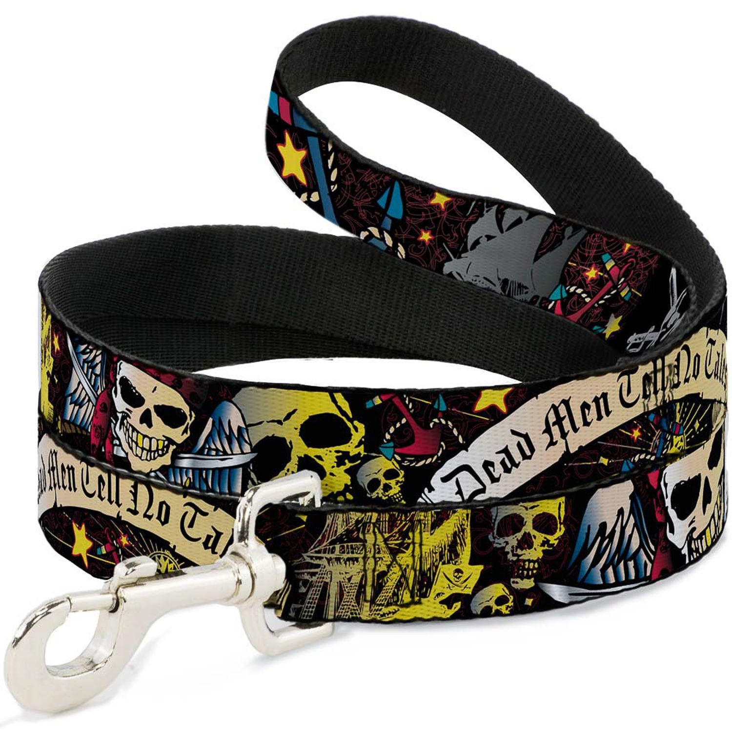 Dog Leash Dead Men Tell No Tales Black 4 Feet Long 0.5 Inch Wide