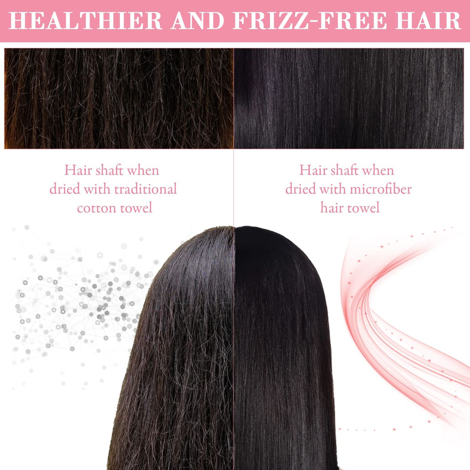 4 Pcs 20 x 40 Large Microfiber Hair Towel for Long Hair Quick Dry Hair Towel Absorbent Hair Towels Anti Frizz Drying Towel Hair Towel Wrap for Curly Hair Long Short Hair Women Girls, Pink and Gray