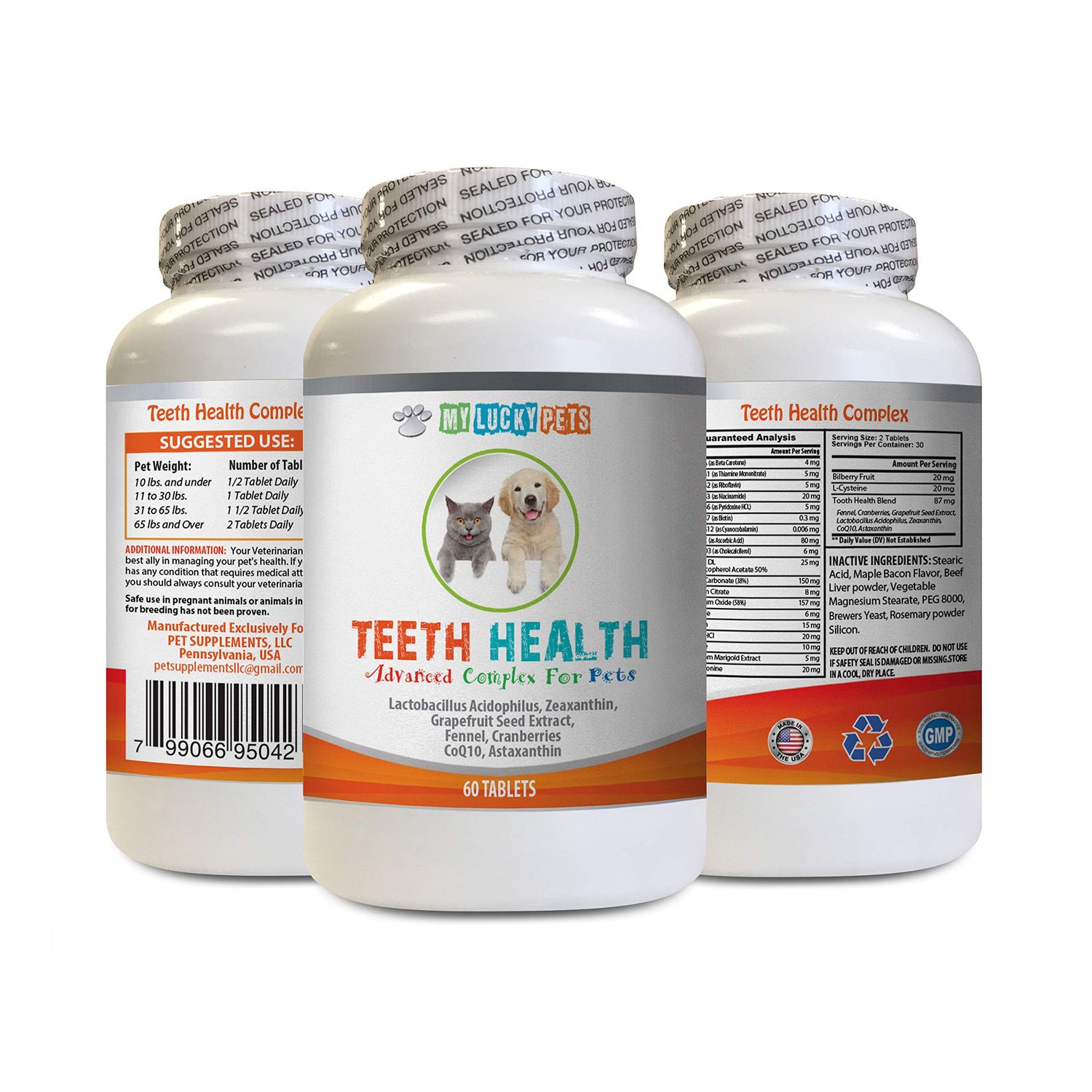 MY LUCKY PETS LLC Dog Teeth Cleaning Treats Small Dogs - PET Teeth Health AID - Dogs and Cats - Immune Boost - Gum and Oral Care - Dog Vitamin e - 1 Bottle (60 Tablets)