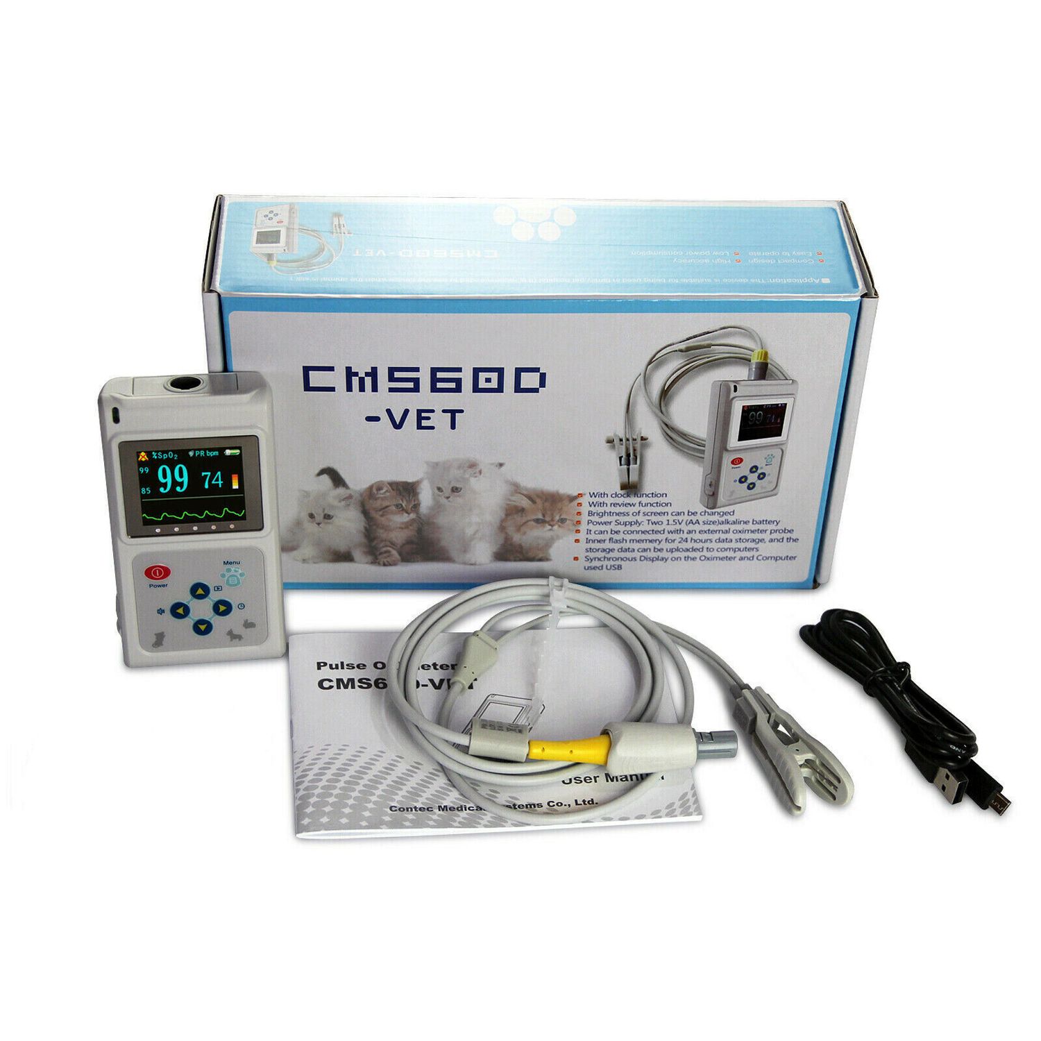 CONTEC CMS60D-VET Veterinary Pulse Oximeter Spo2 Probe PR Monitor Color Display