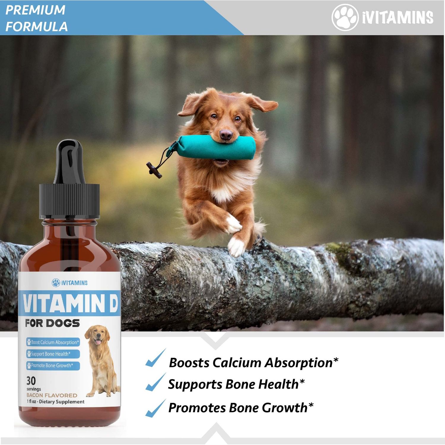 Vitamin D for Dogs | Supports Strong & Health Bones | Vitamin D Supplements for Dogs | Vitamin D Dog | Dog Vitamins and Supplements | Dog Vitamins Multivitamin | Vitamins for Dogs | 1 fl oz