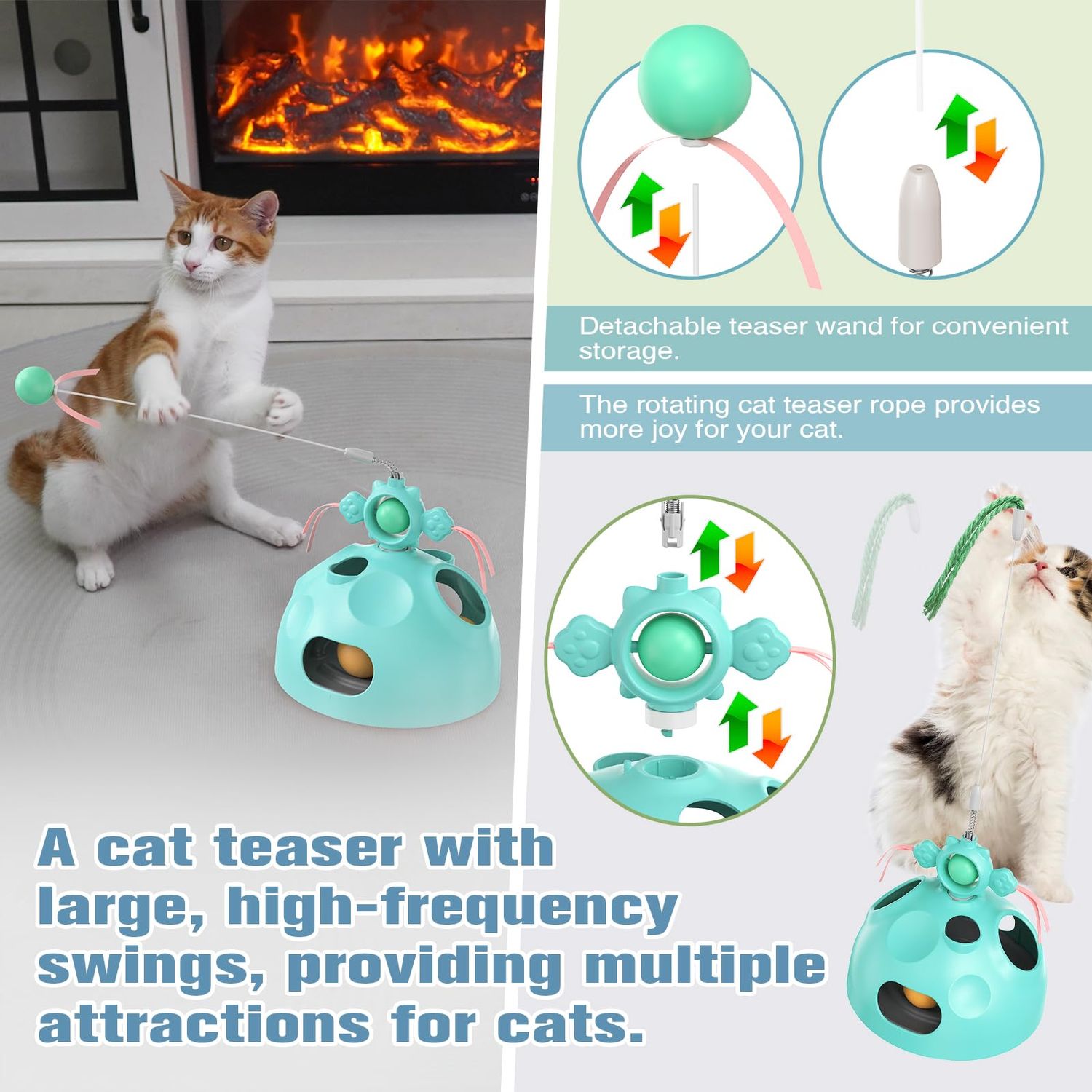 BOUSEPO Interactive Cat Toys for Indoor Cats,4 in 1 Cat Puzzle Toy Pet Treat Slow Feeder Ambush Wand Dancer Hide Rolling Ball Maze,Cat Enrichment Toys for Indoor Cats