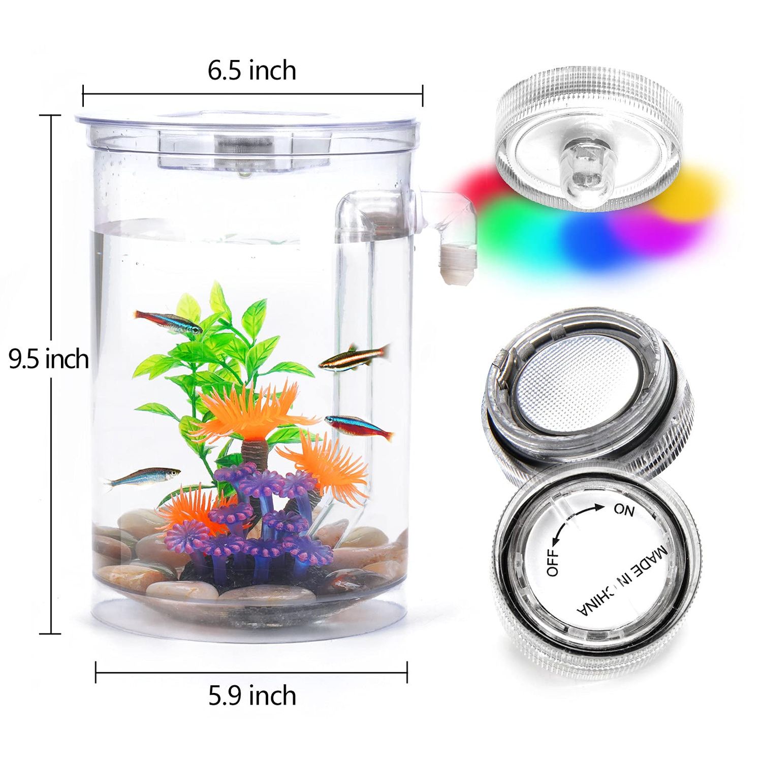 Oltraman Betta Fish Tank, 360 Aquarium with LED Light, 1 Gallon Fish Bowl, Small Fish Tank Starter Kit, Beta Fish Tank Self Cleaning as Desktop Decoration for Office Home Room Decor