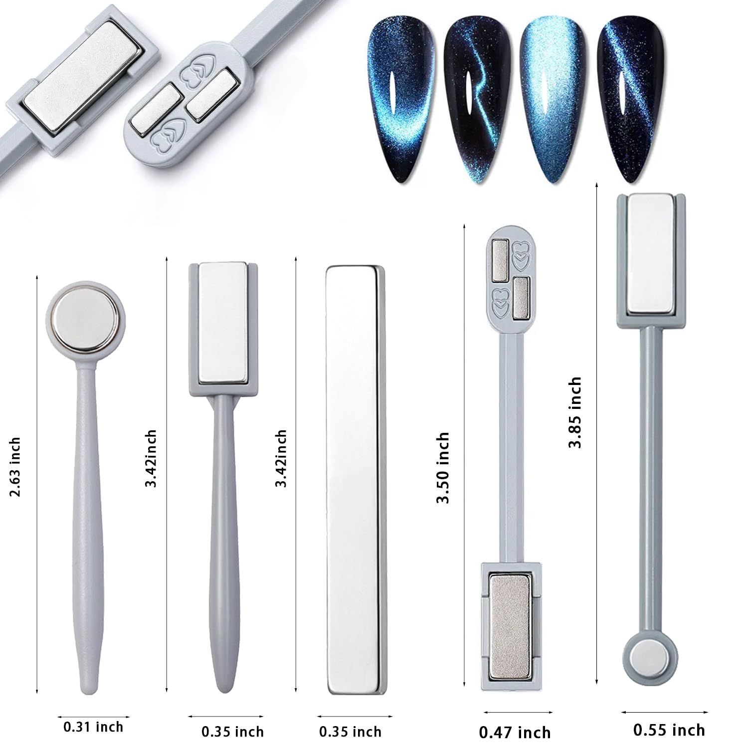 JERCLITY 9 Pieces Cat Eye Magnet for Nails Double-Head Multi-Function Magnet Square Thickened Cat Eye Magnet Plate Strong Cylindrical Nail Magnet for Cat Eye Gel Polish Nail Art