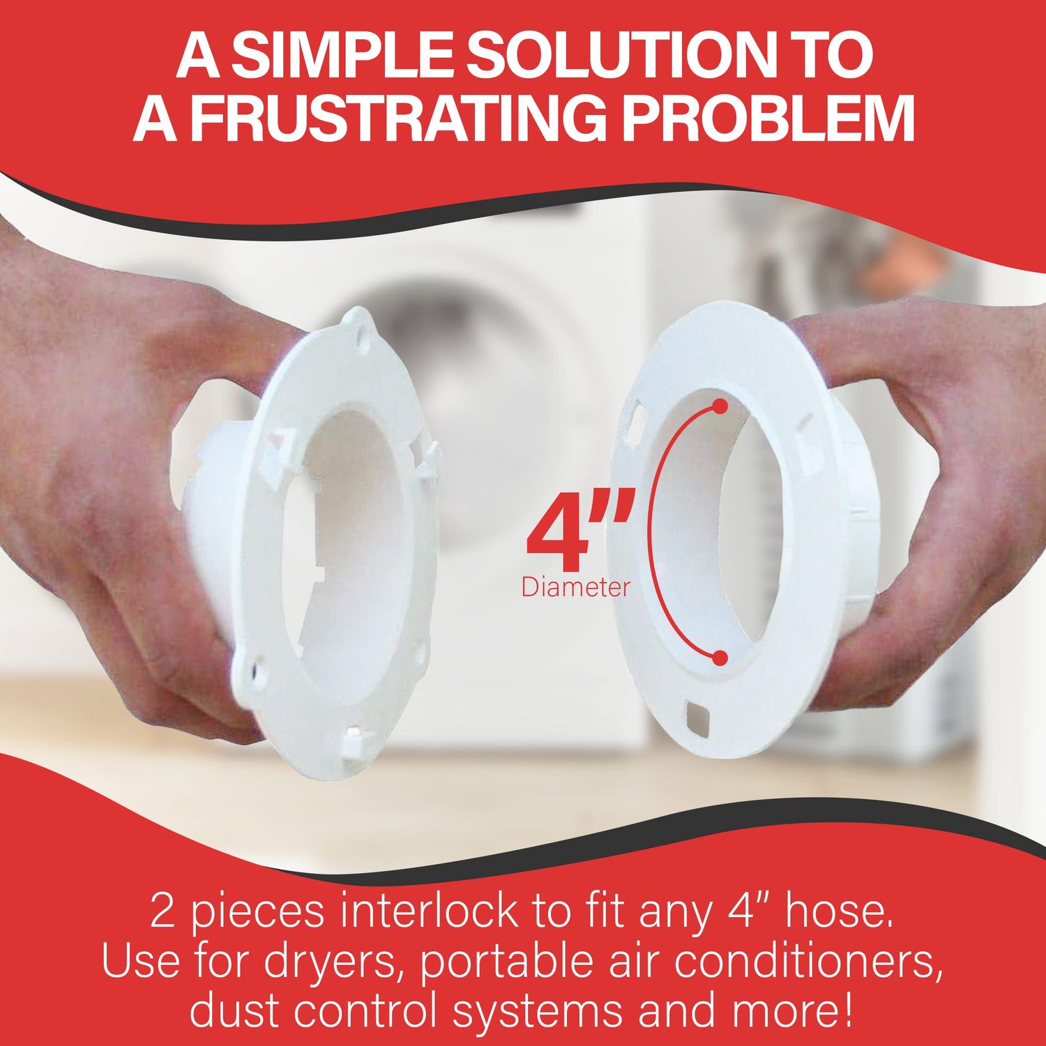 Dryer Dock The Original Dryer Vent Quick Release - Two-Piece Dryer Hose Quick-Connect, Twist & Lock Tight, Fits 4 Inch Tubes,White